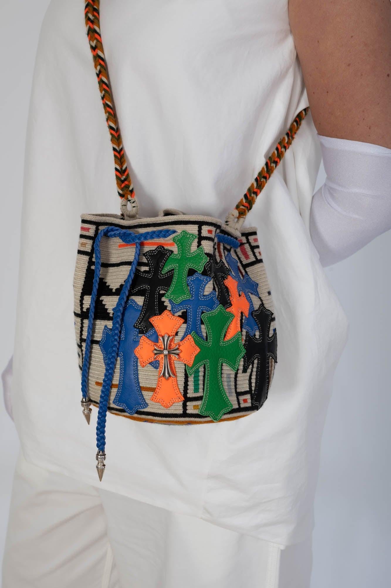 Chrome Hearts x Guanabana Woven Bucket Bag Multi-Color Cross Patches Sterling Silver