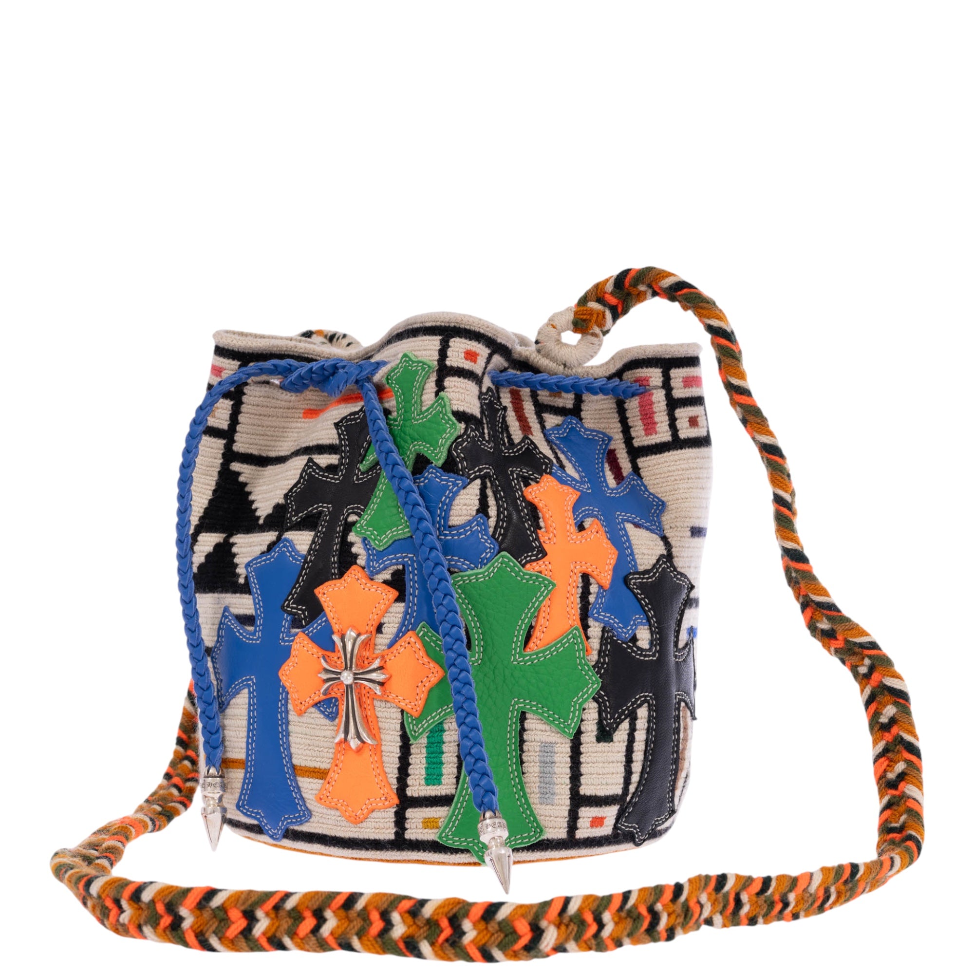 Chrome Hearts x Guanabana Woven Bucket Bag Multi-Color Cross Patches Sterling Silver