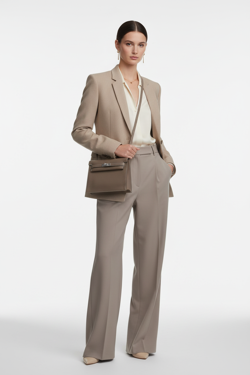 Hermès Kelly Danse II Verso Etoupe / Vert Foncé Evercolor Palladium Hardware