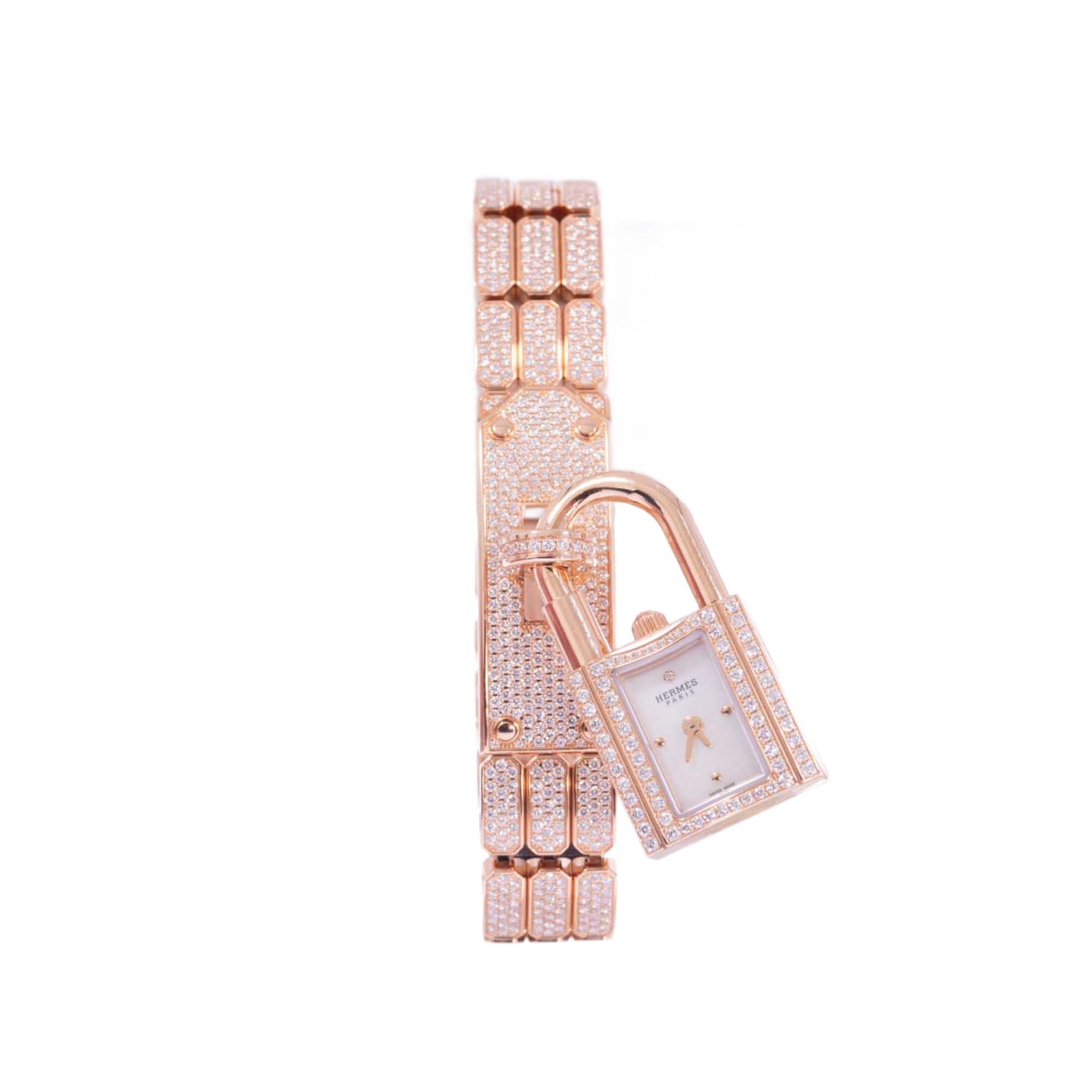 Extraordinary Full Diamond Hermès Kelly Watch 3 Piece Set