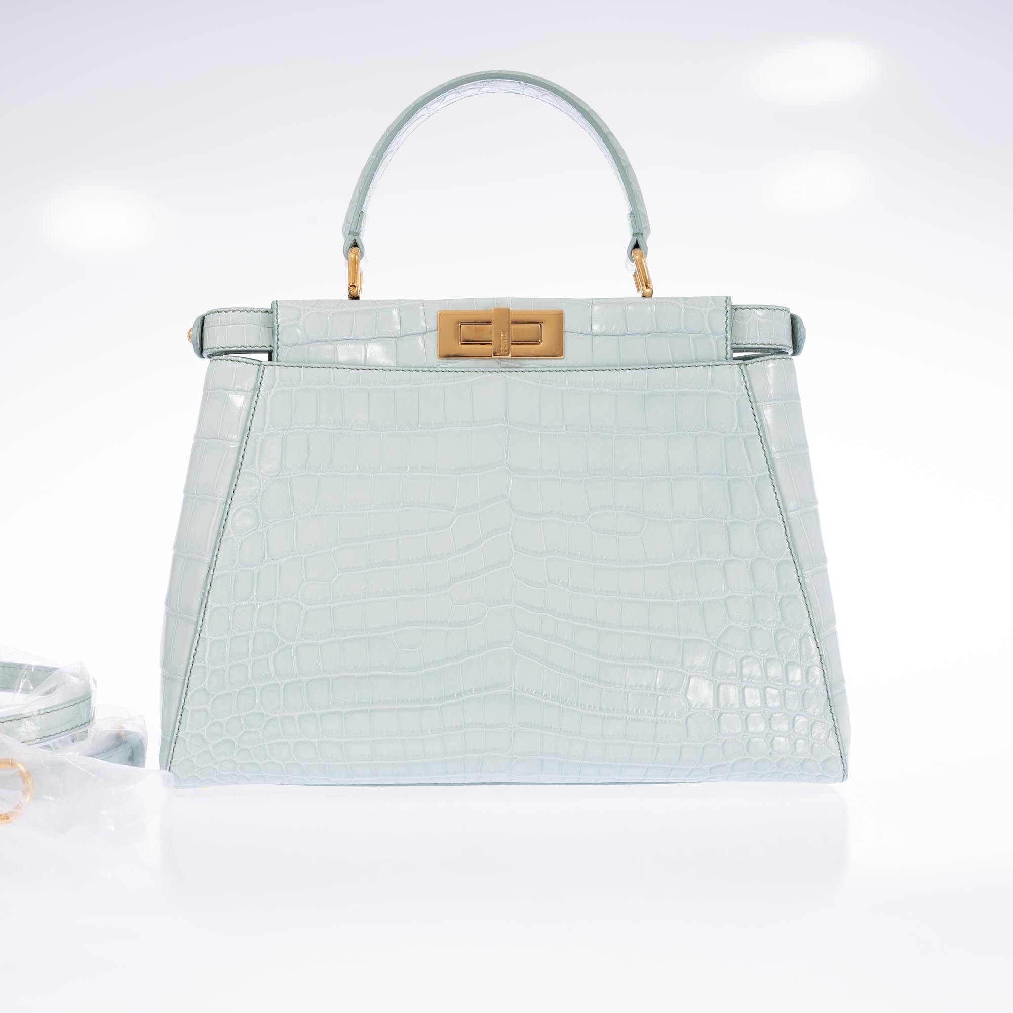 Fendi Peekaboo Medium Pale Blue Crocodile Soft Gold Hardware