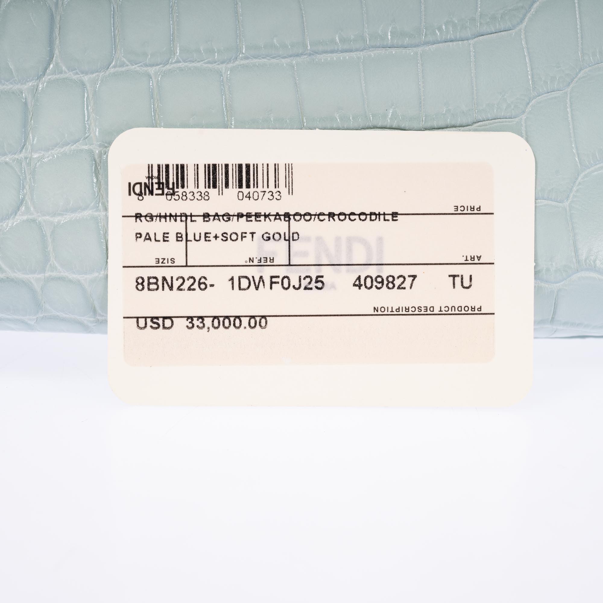 Fendi Peekaboo Medium Pale Blue Crocodile Soft Gold Hardware