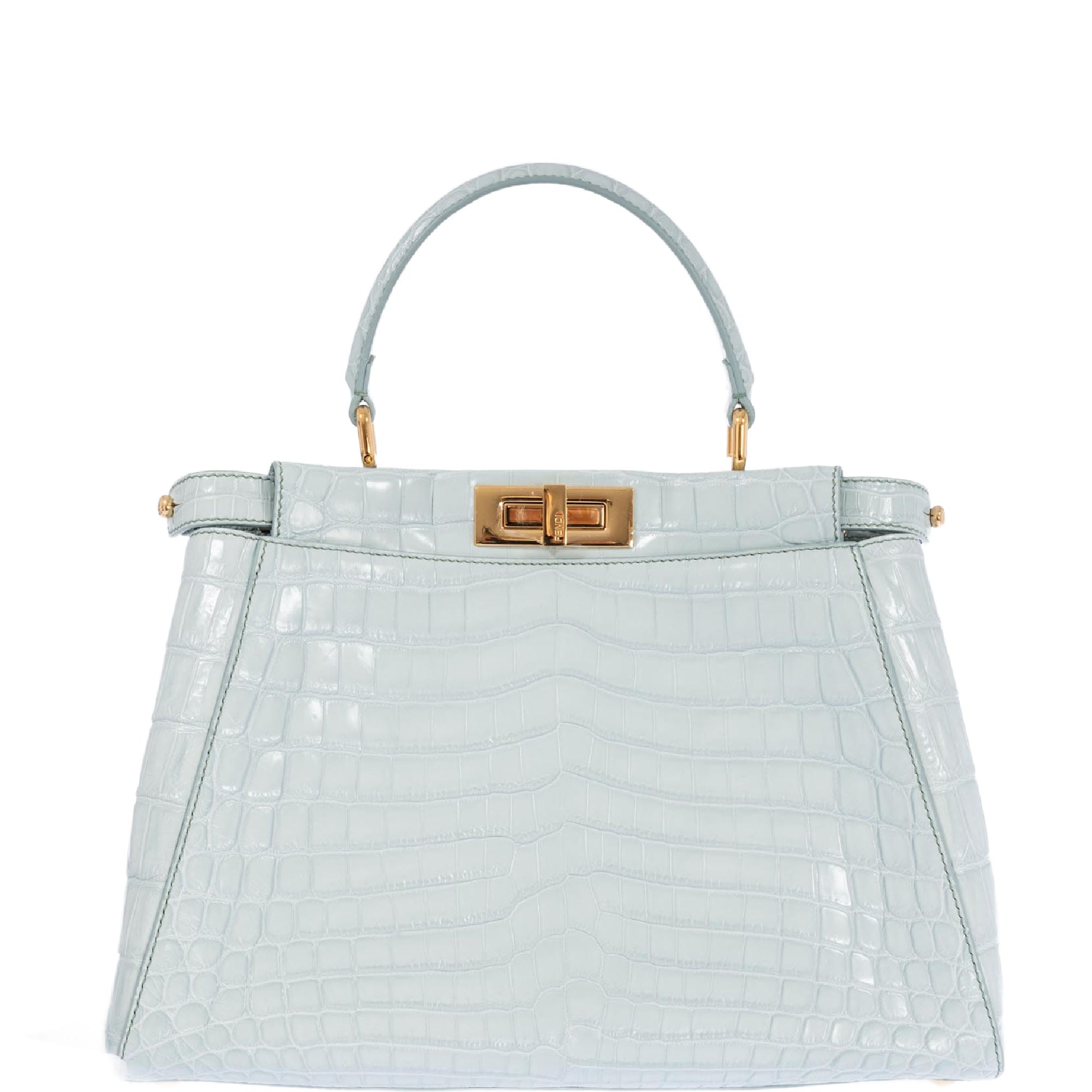 Fendi Peekaboo Medium Pale Blue Crocodile Soft Gold Hardware