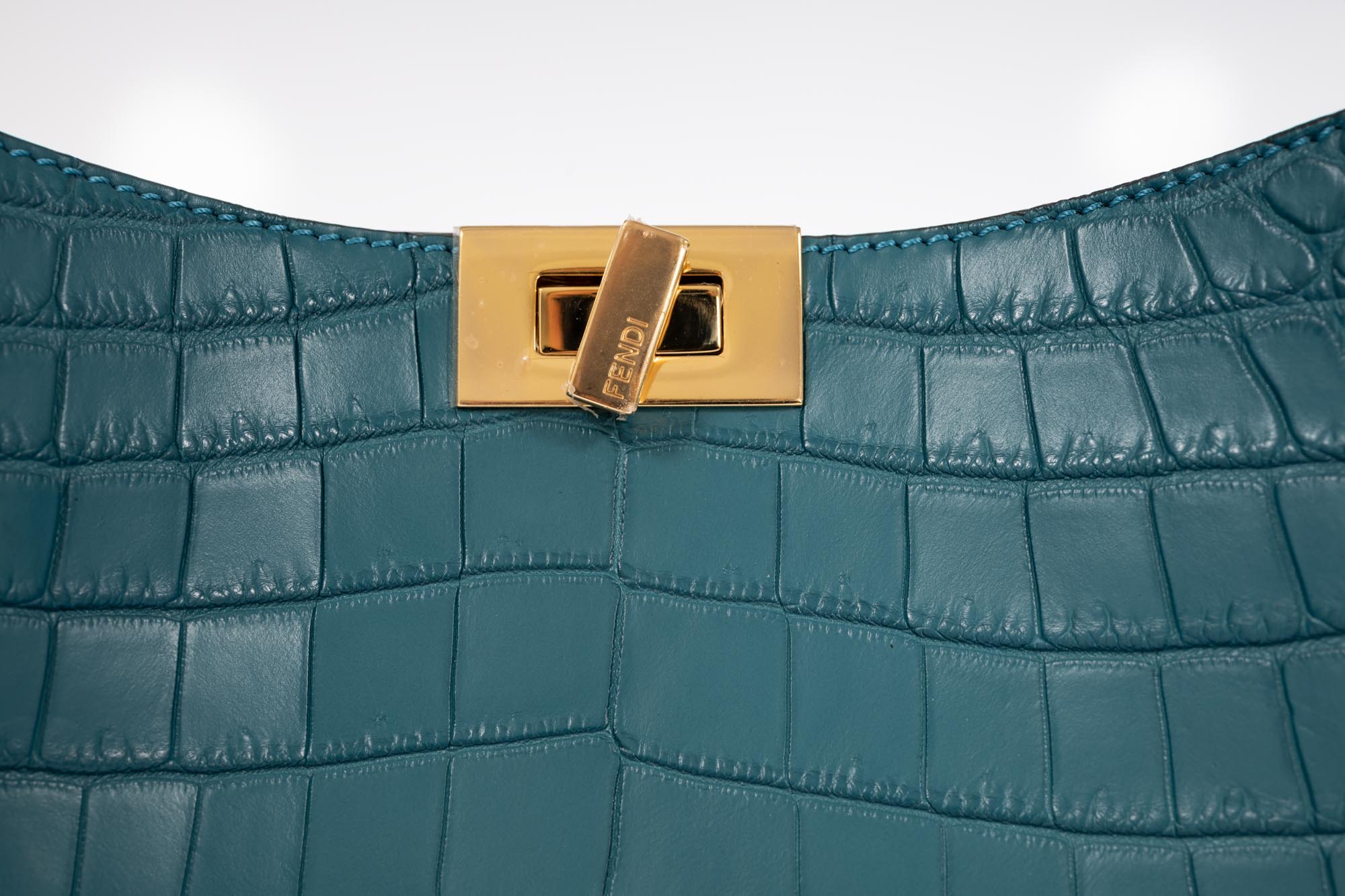 Fendi Peekaboo X-Lite Medium Soft Matte Turquoise Crocodile Gold Hardware