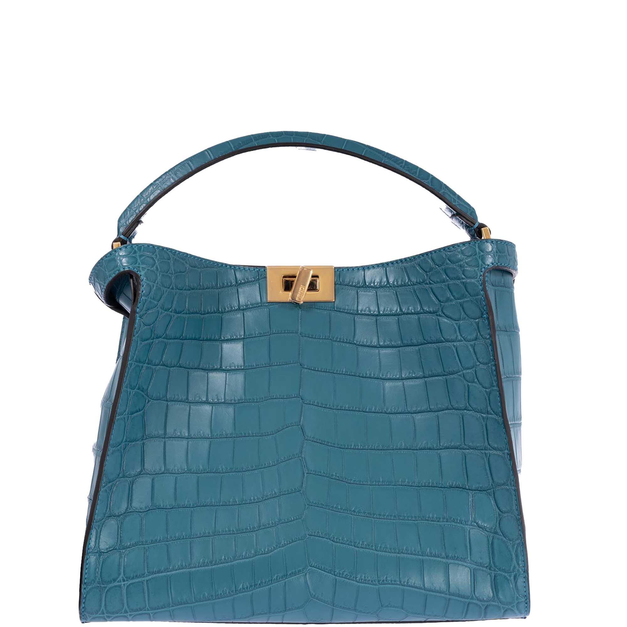 Fendi Peekaboo X-Lite Medium Soft Matte Turquoise Crocodile Gold Hardware