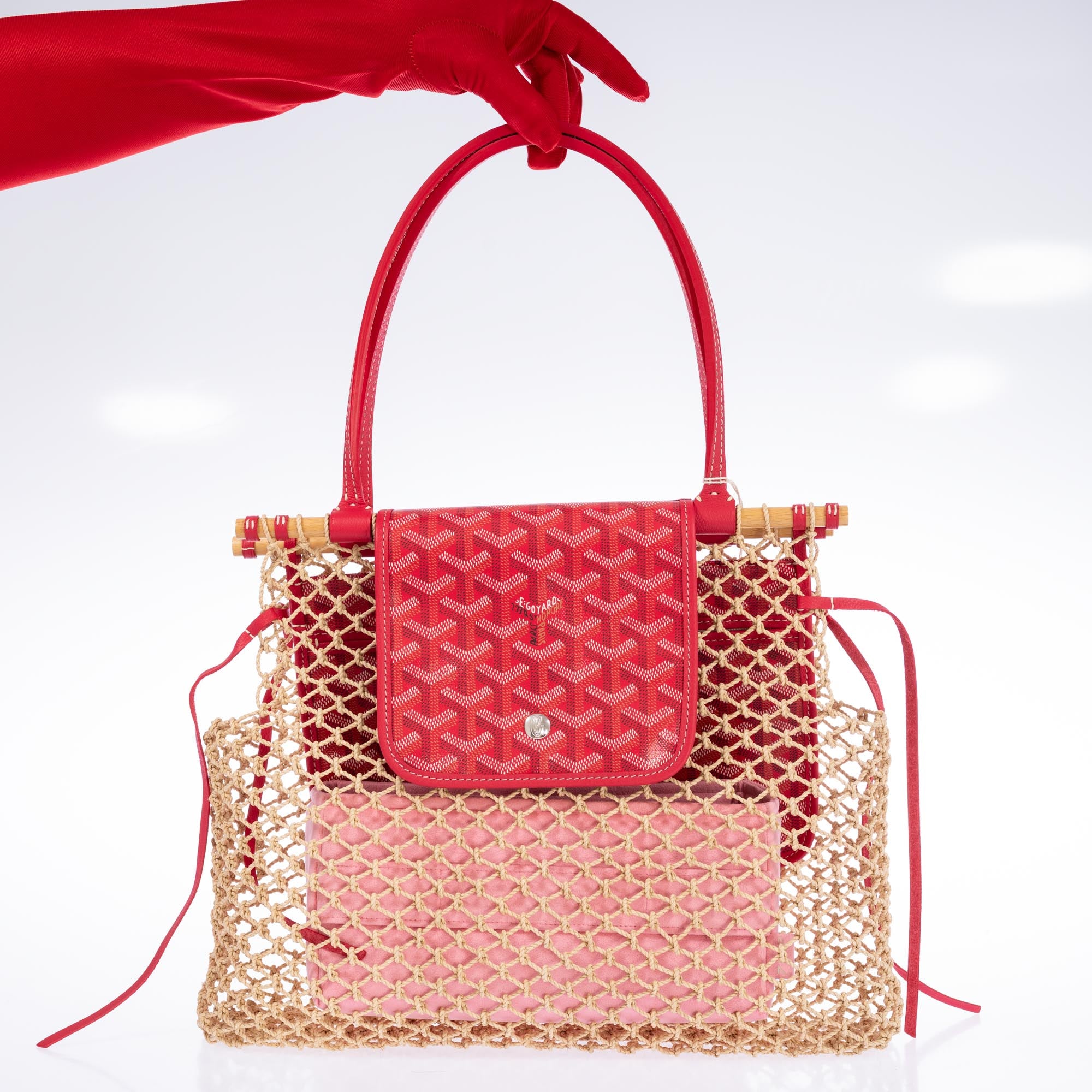 Goyard Goyardine Canvas Fuchsia Aligre Bag Raffia Net Palladium Hardware