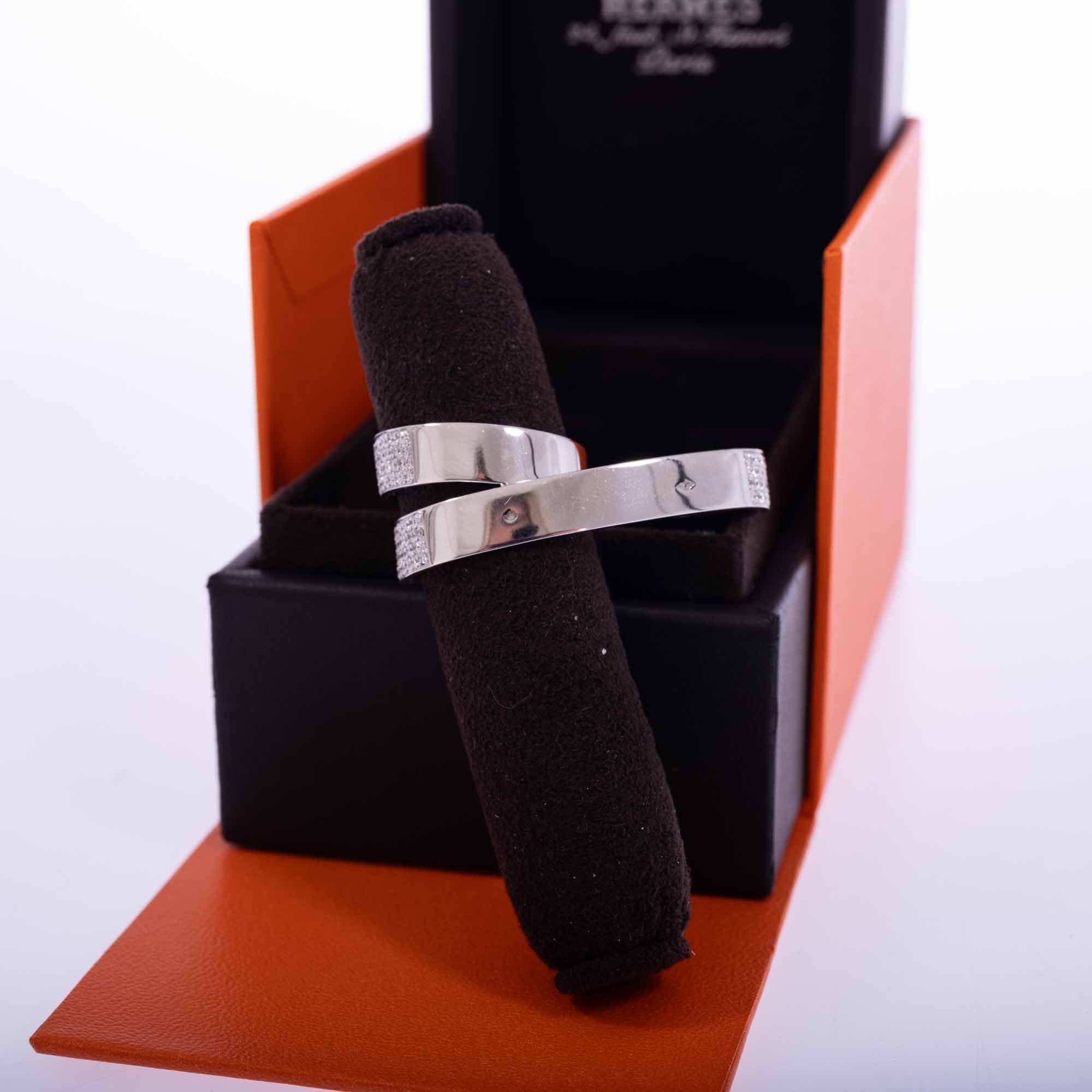 Hermès 18K White Gold & Diamond Kelly Gavroche Double Ring
