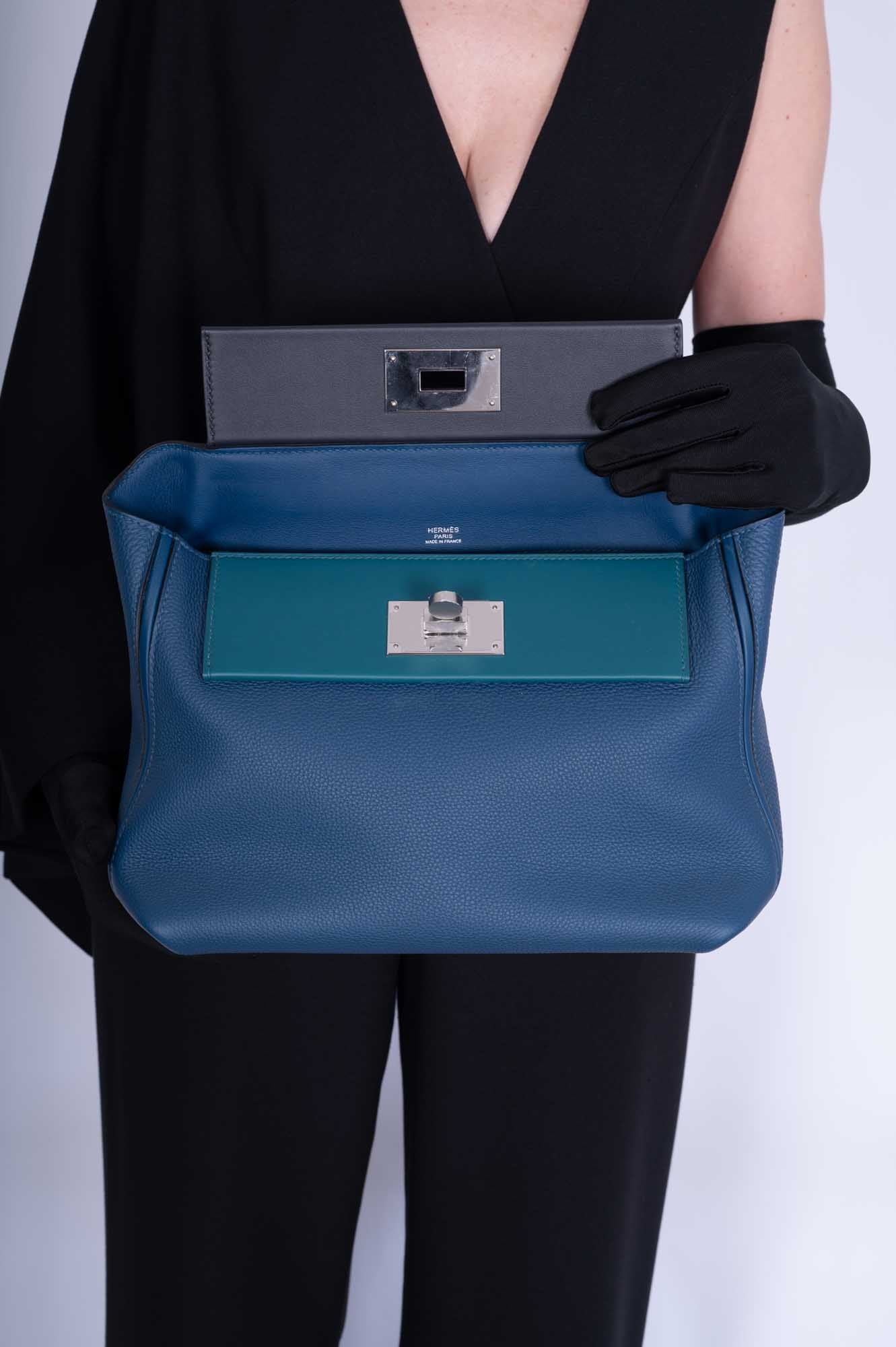 Hermès 24/24 29 Deep Blue Togo and Vert Bosphore Swift Palladium Hardware