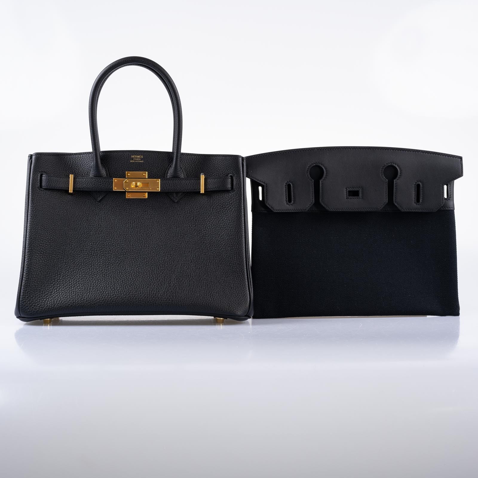 Hermès 3 En 1 Birkin 30 Black Togo, Swift and Toile with Gold Hardware