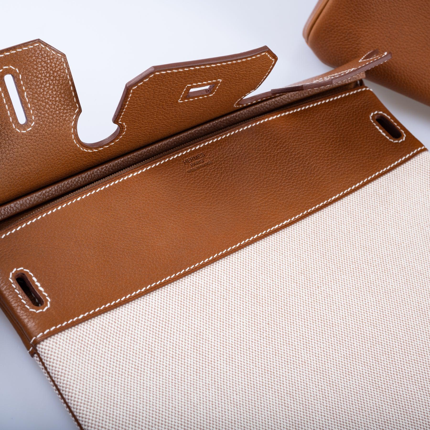 Hermès 3 in 1 Birkin 30 Fauve Barenia Faubourg and Toile Gold Hardware