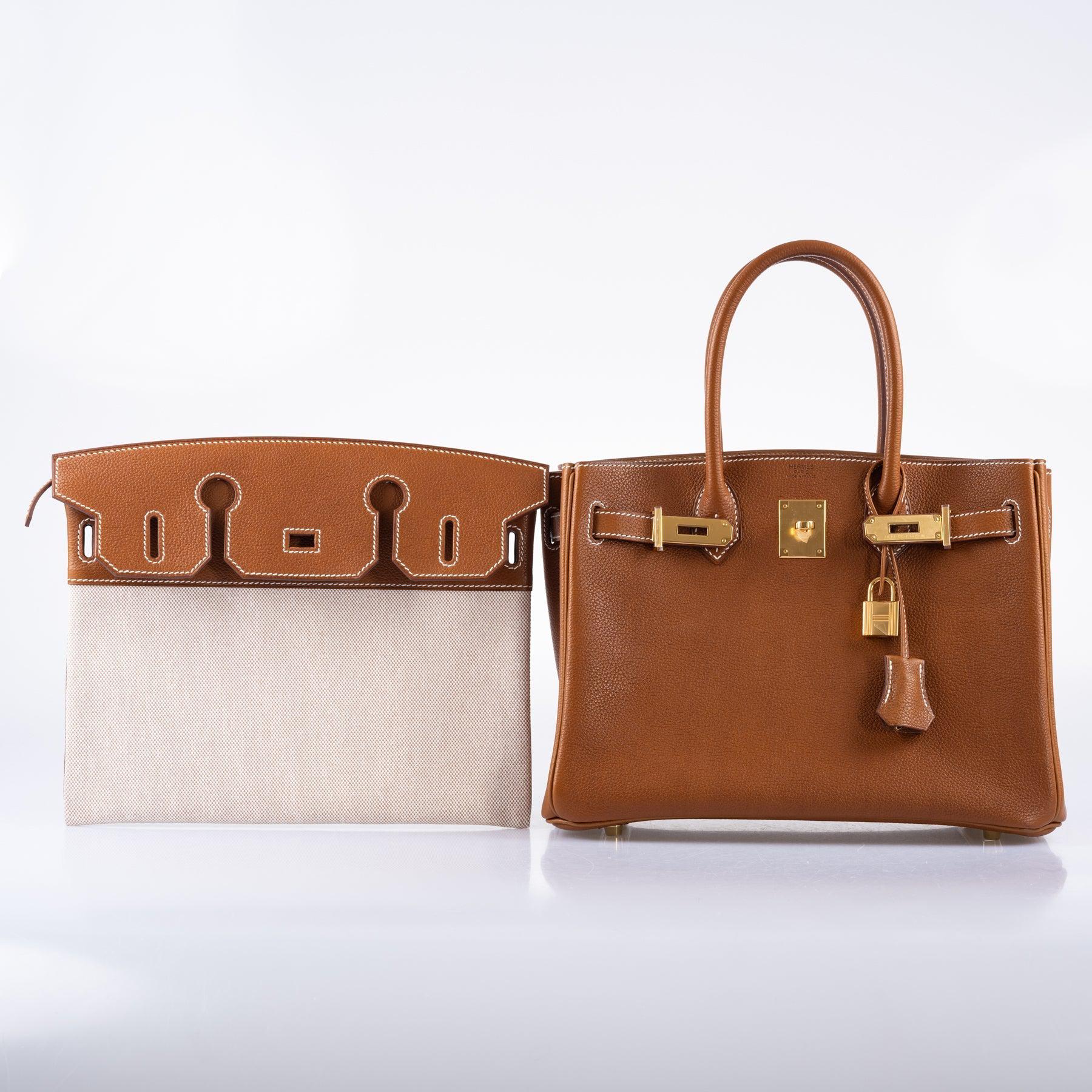 Hermès 3 in 1 Birkin 30 Fauve Barenia Faubourg and Toile Gold Hardware