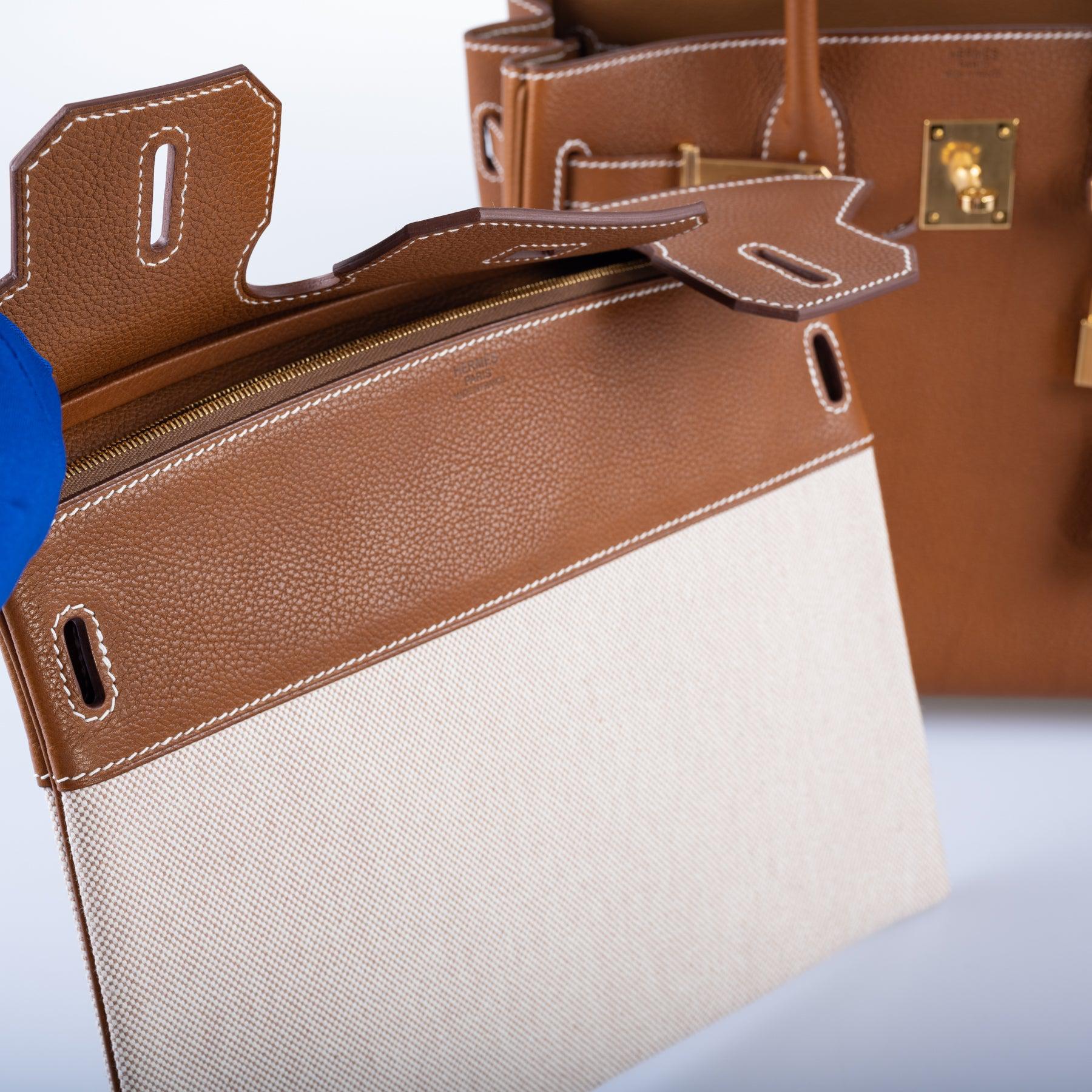 Hermès 3 in 1 Birkin 30 Fauve Barenia Faubourg and Toile Gold Hardware