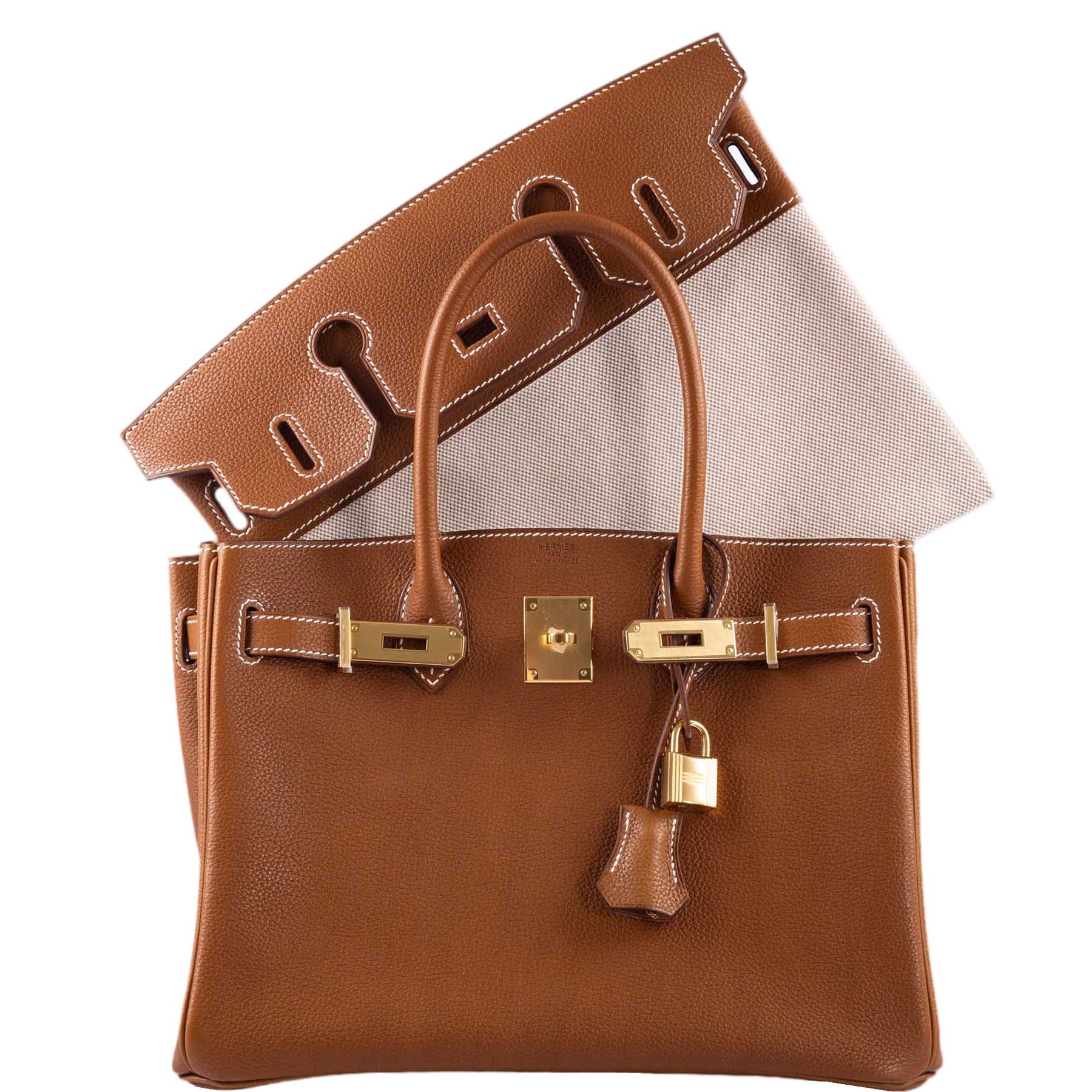 Hermès 3 in 1 Birkin 30 Fauve Barenia Faubourg and Toile Gold Hardware