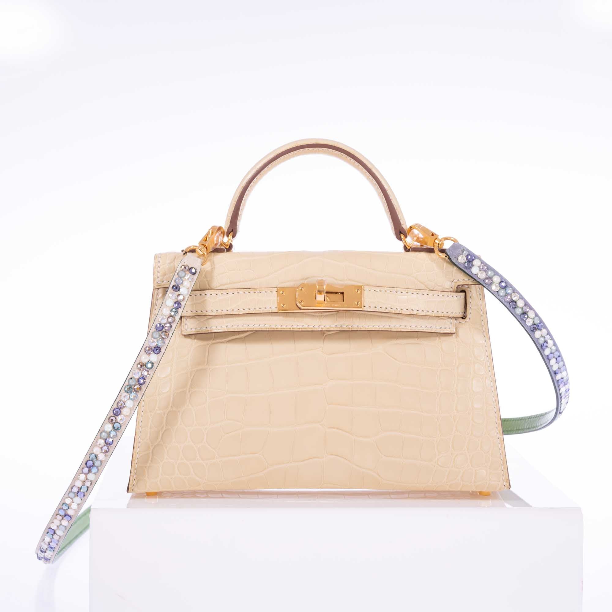 Hermès 85cm Cross Body Strap with Custom Swarovski