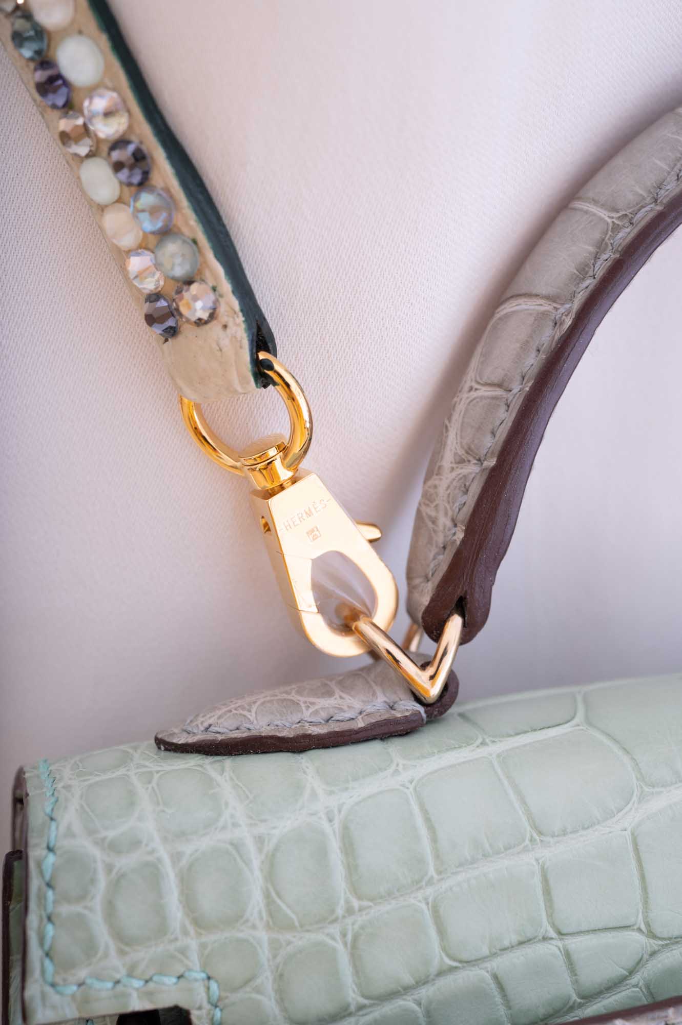 Hermès 85cm Cross Body Strap with Custom Swarovski