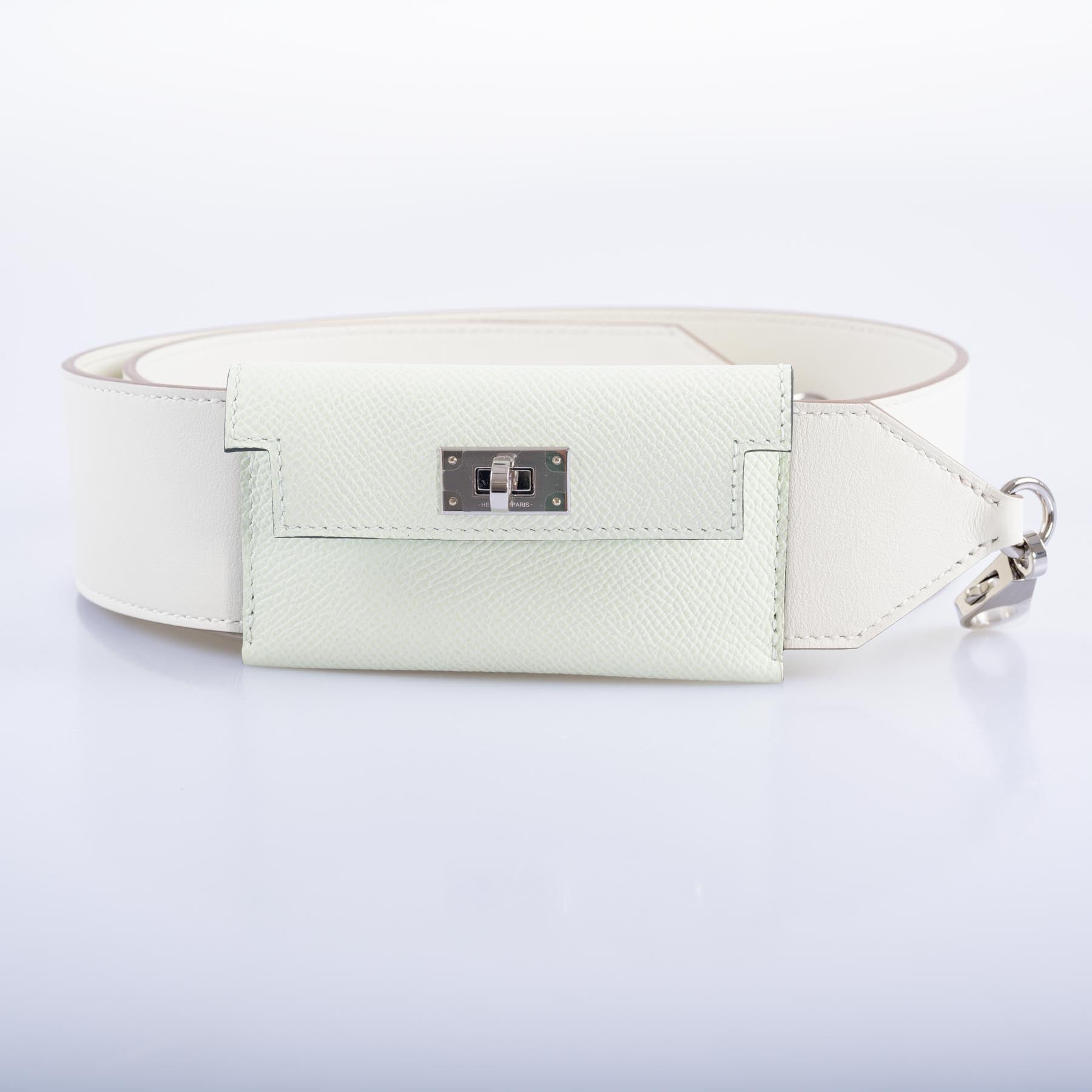 Hermès Bandouliere Kelly Pochette Shoulder Strap Vert Fizz Swift and Mushroom Epsom Palladium hardware