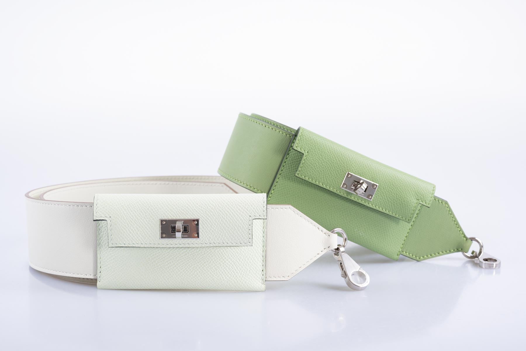 Hermès Bandouliere Kelly Pochette Shoulder Strap Vert Fizz Swift and Mushroom Epsom Palladium hardware