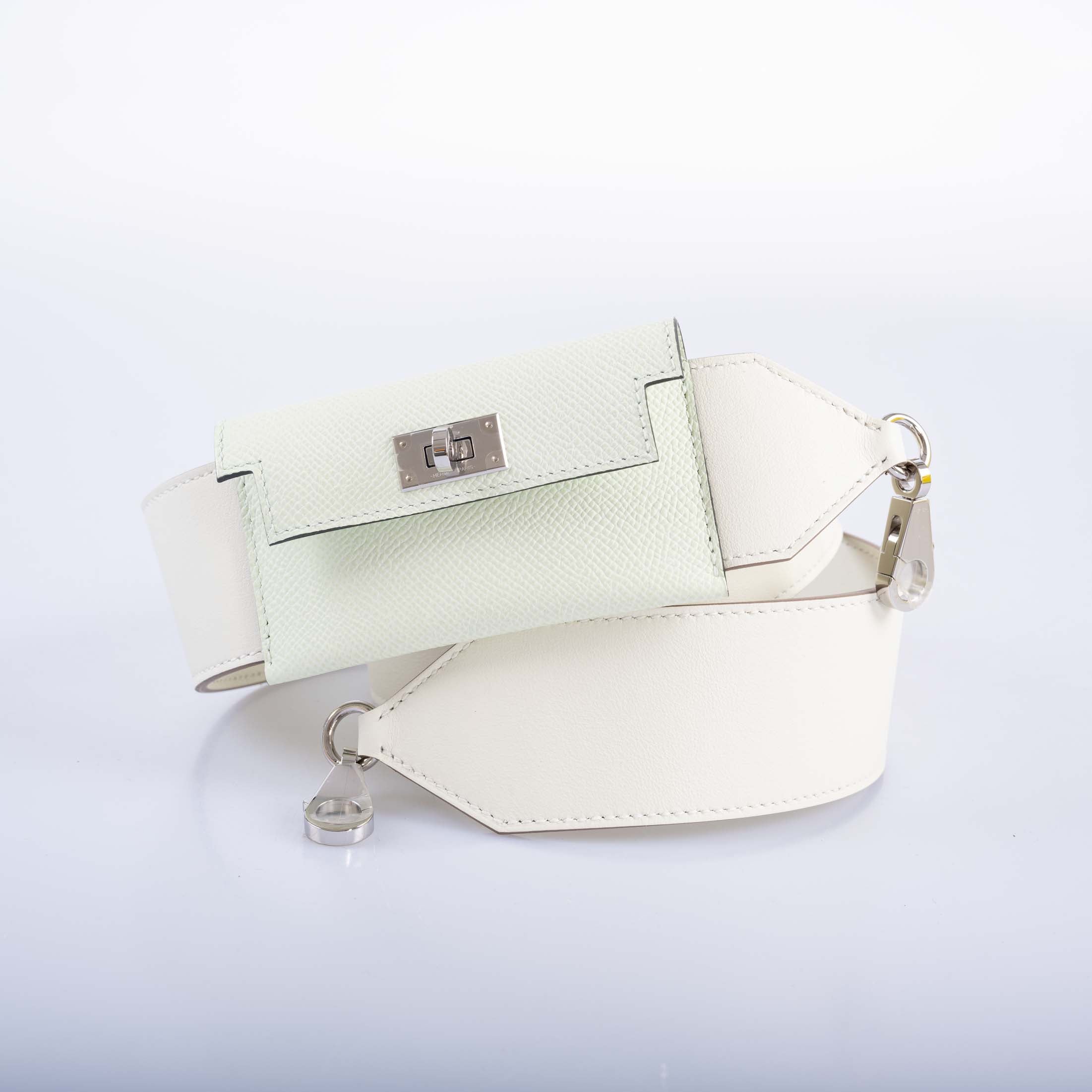 Hermès Bandouliere Kelly Pochette Shoulder Strap Vert Fizz Swift and Mushroom Epsom Palladium hardware