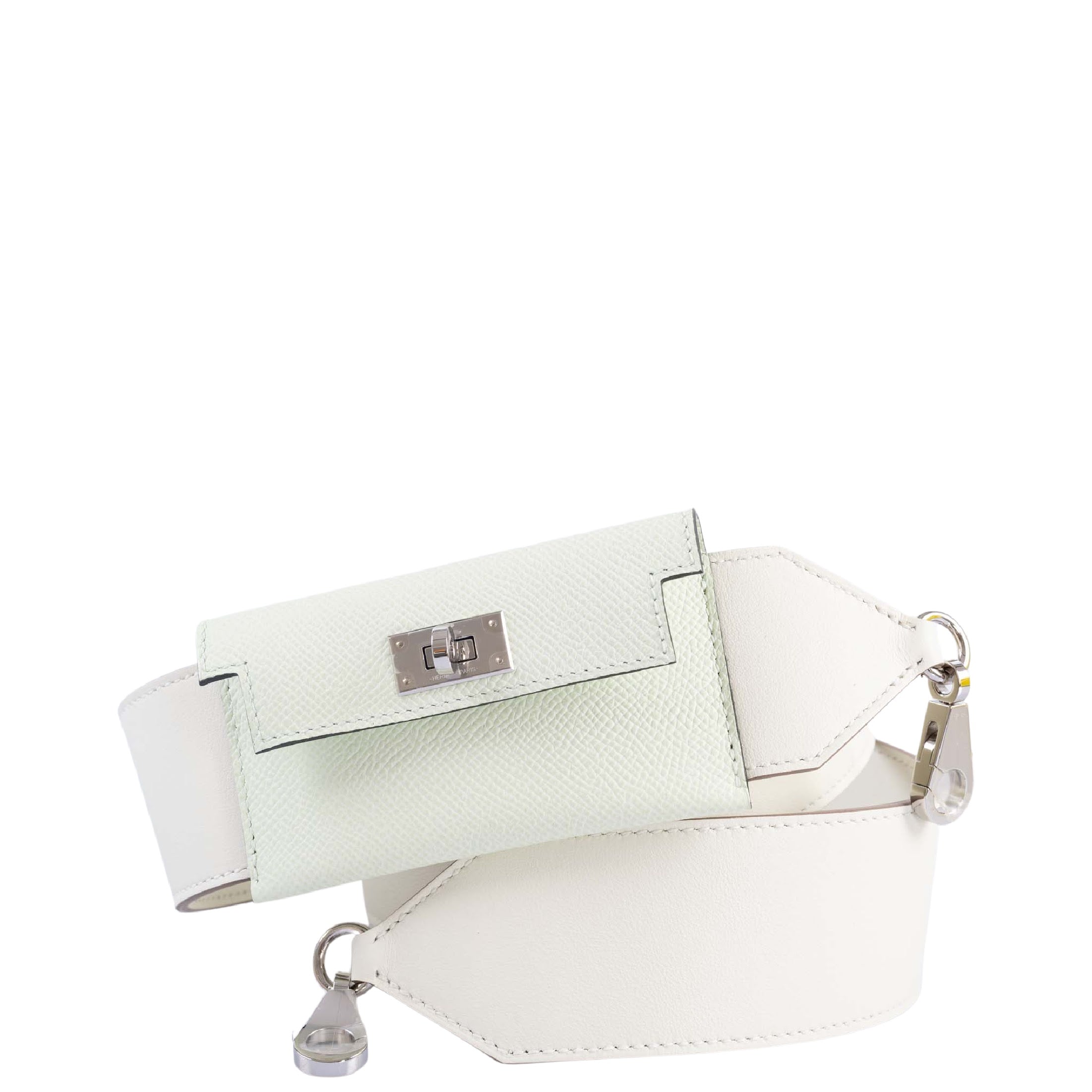 Hermès Bandouliere Kelly Pochette Shoulder Strap Vert Fizz Swift and Mushroom Epsom Palladium hardware