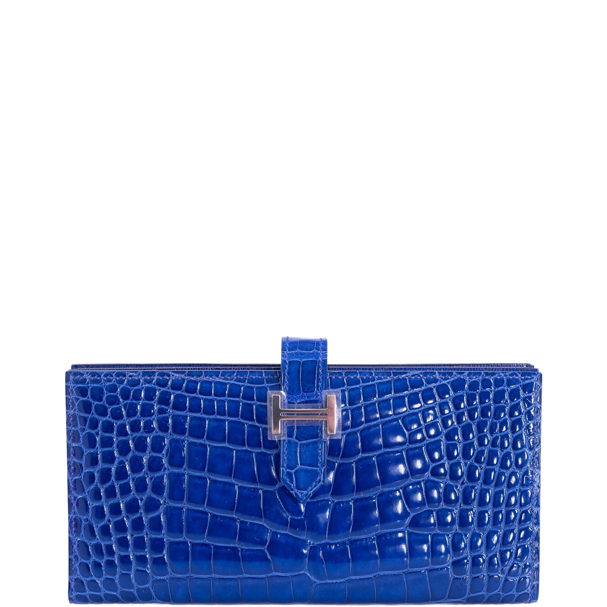 Hermès Bearn Wallet Bleu Électrique Shiny Nilo Croc Palladium Hardware
