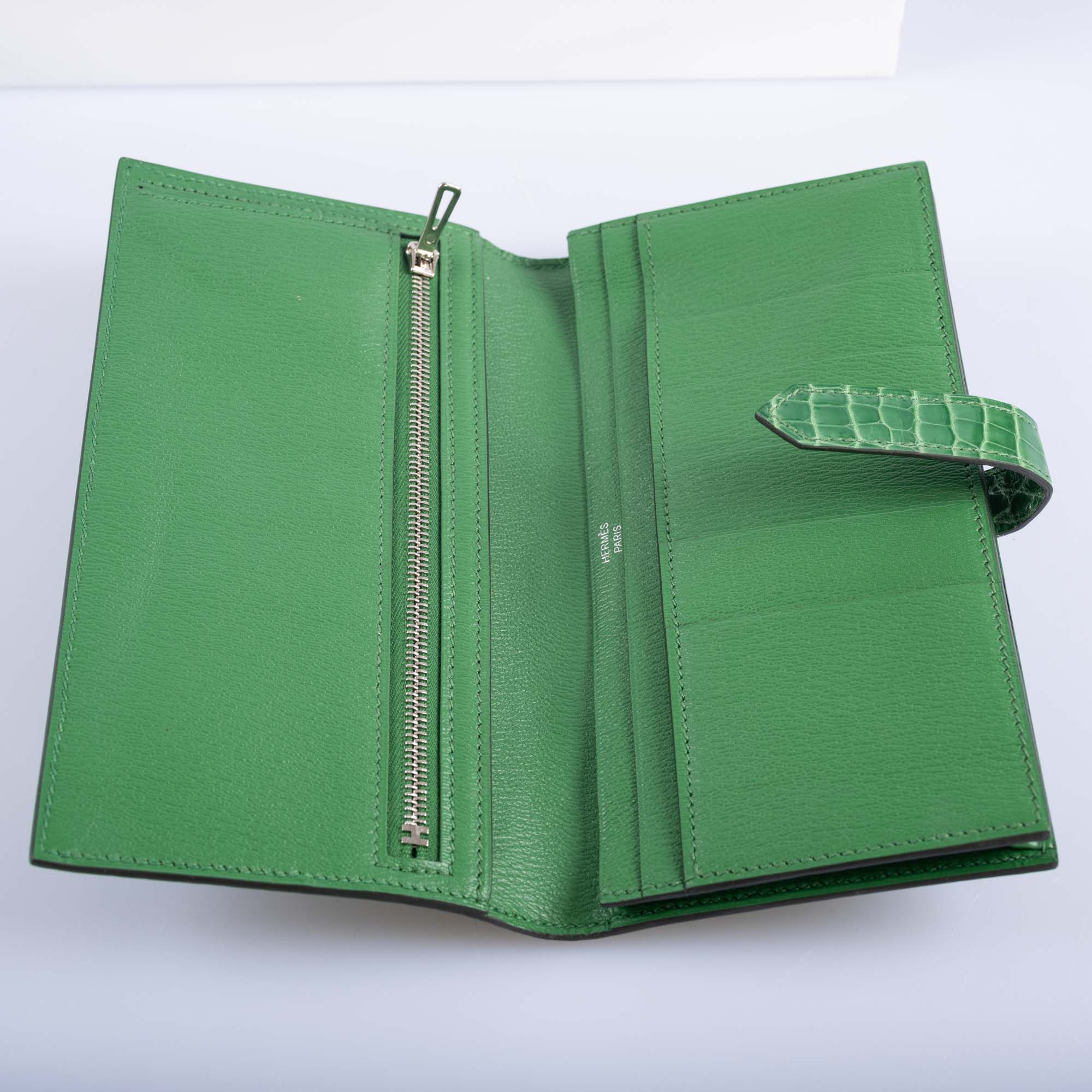 Hermès Bearn Wallet Cactus Shiny Alligator Palladium Hardware
