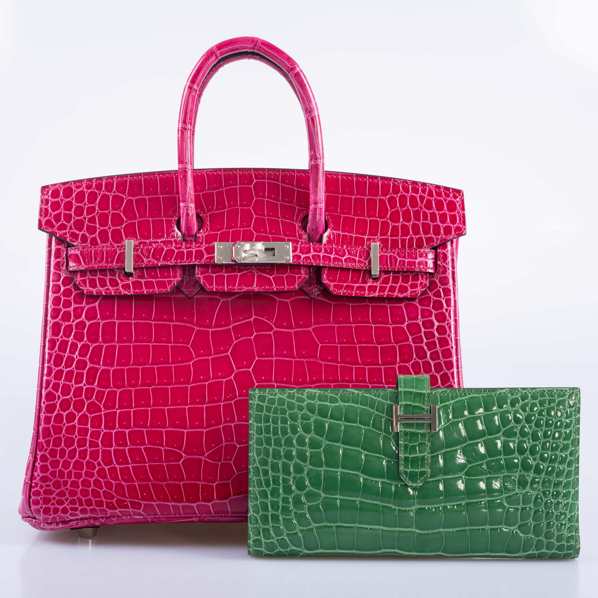 Hermès Bearn Wallet Cactus Shiny Alligator Palladium Hardware