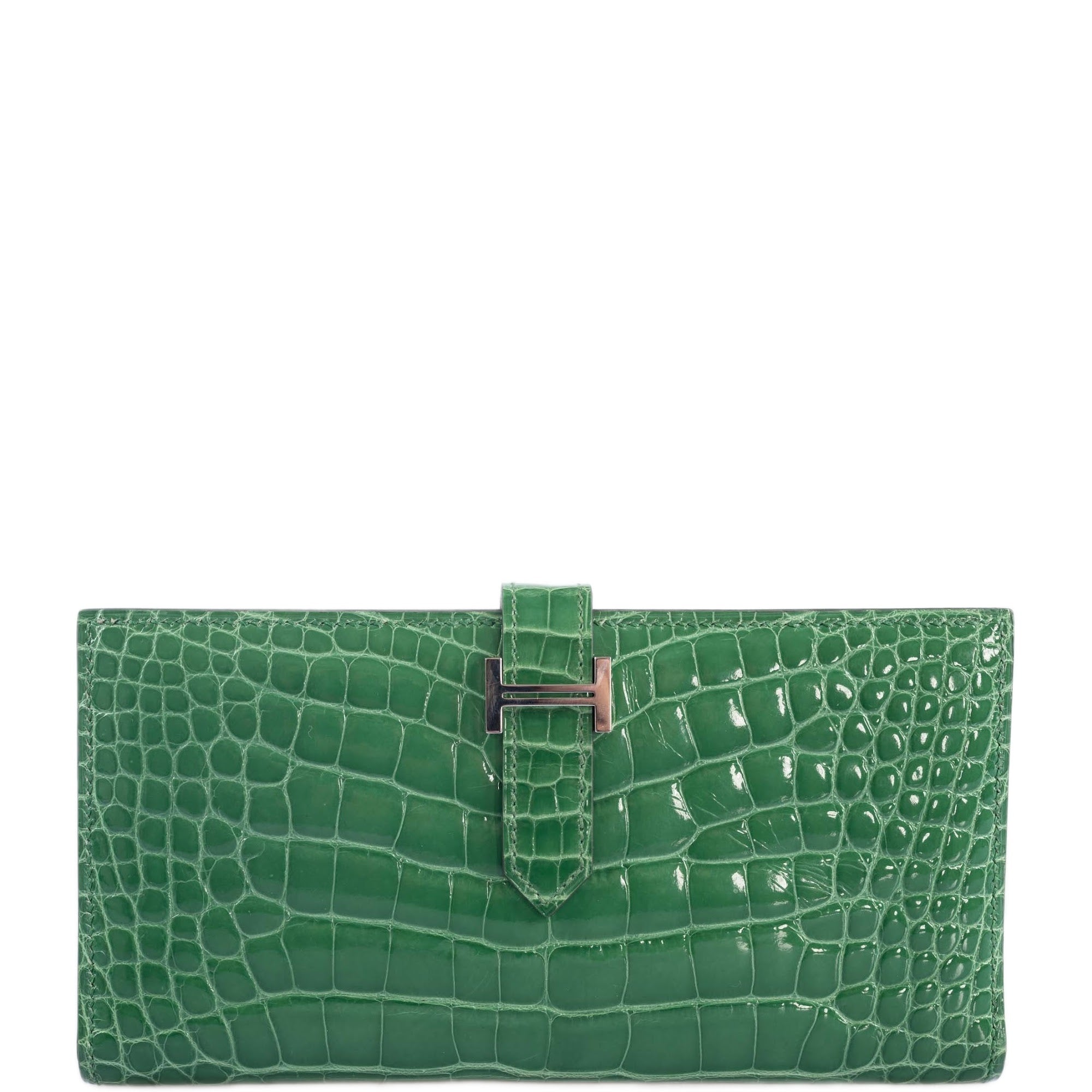 Hermès Bearn Wallet Cactus Shiny Alligator Palladium Hardware