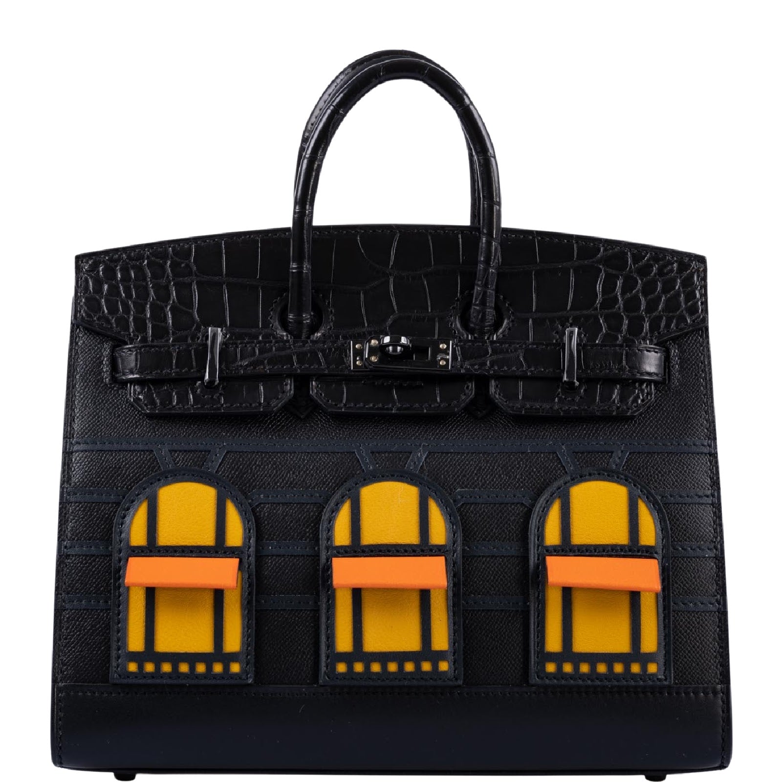 Hermès Birkin Faubourg 20 Midnight Matte Alligator / Veau madame / Chevre  Mysore / Veau Monsieur / Black / Jaune Ambre / Orange H