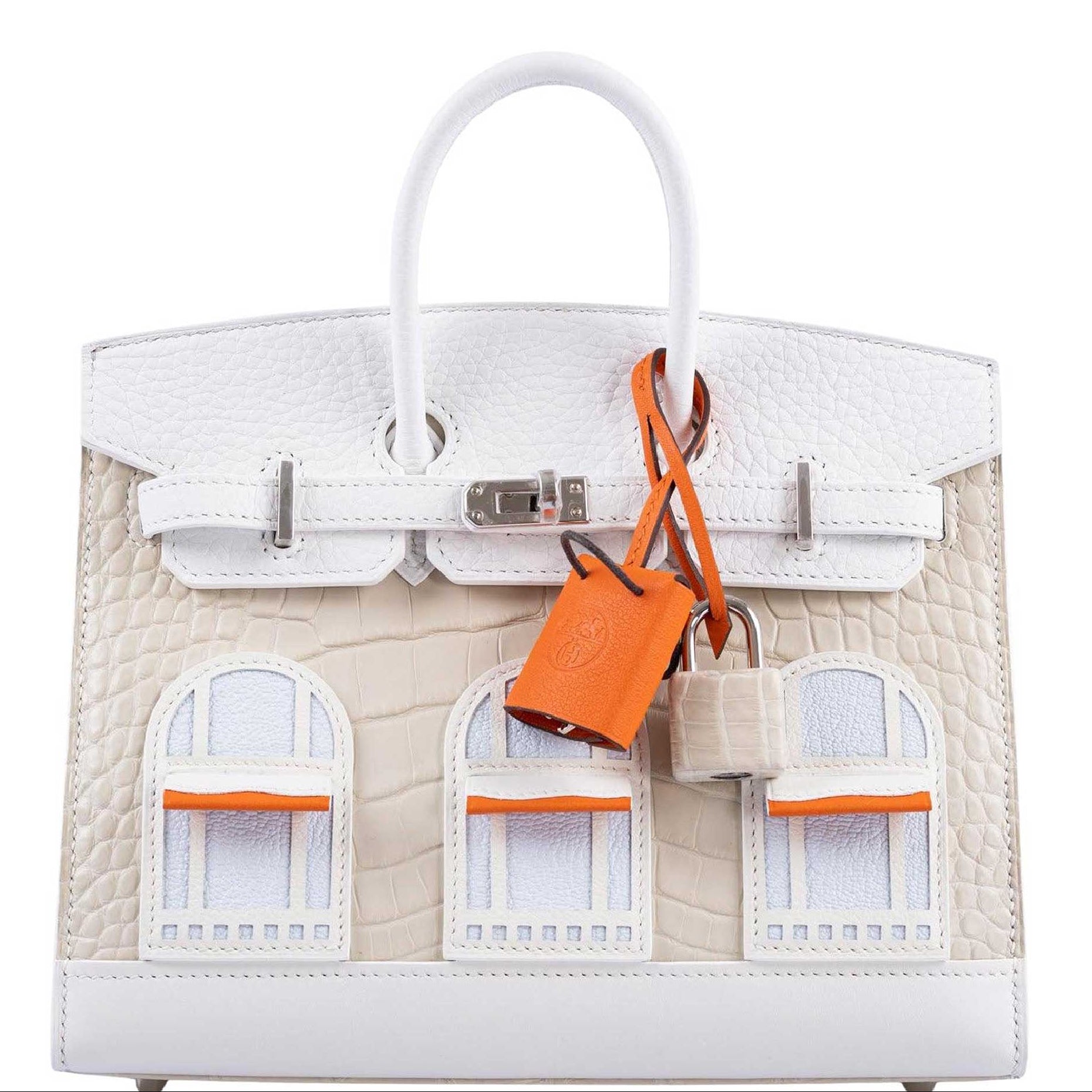 Hermès Birkin 20 Faubourg Snow Sellier Béton Matte Alligator, White Togo, Blue Brume Chèvre, Sombrero, Orange H Swift Palladium Hardware