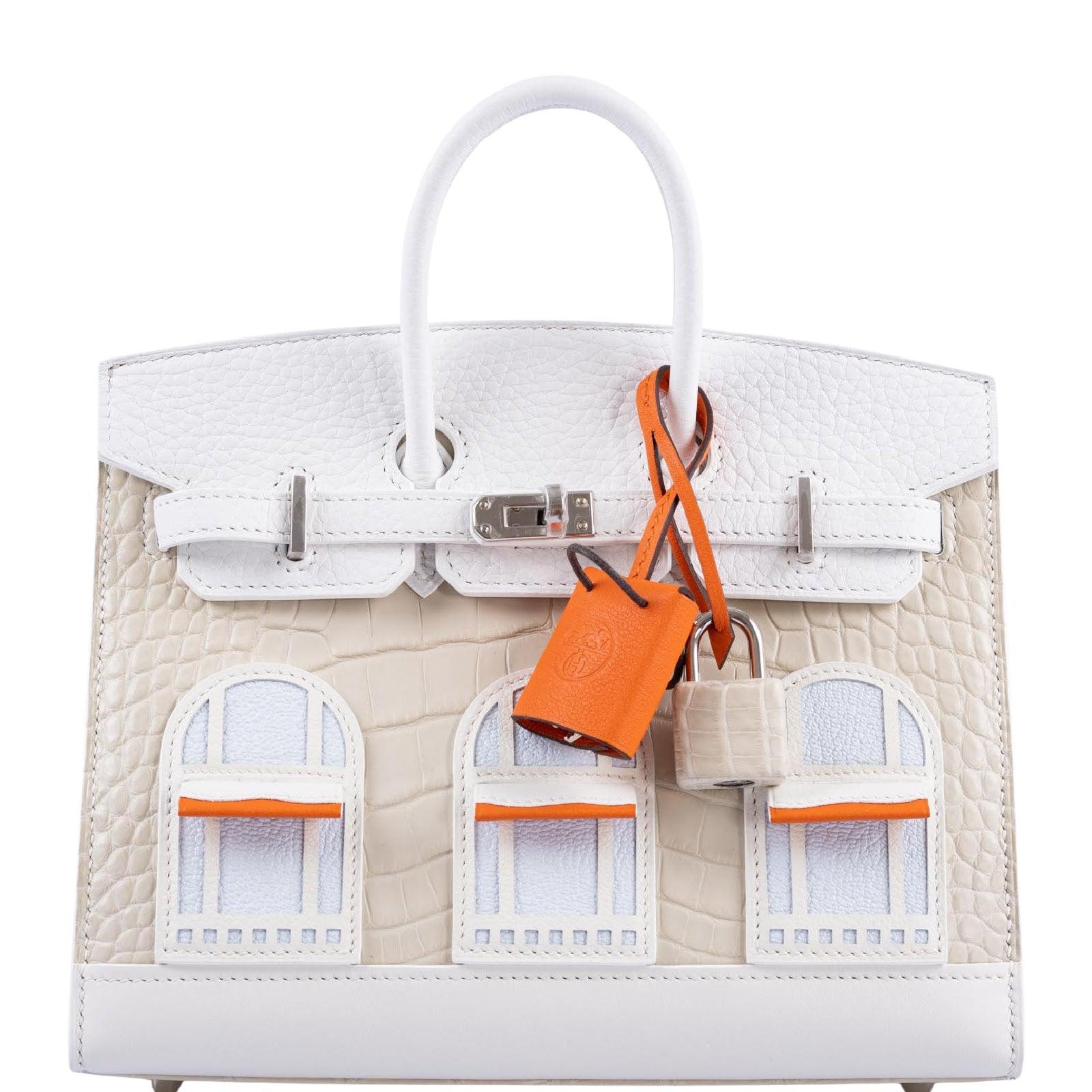 Hermès Birkin 20 Faubourg "Snow" Sellier Béton Matte Alligator & White Togo Palladium Hardware