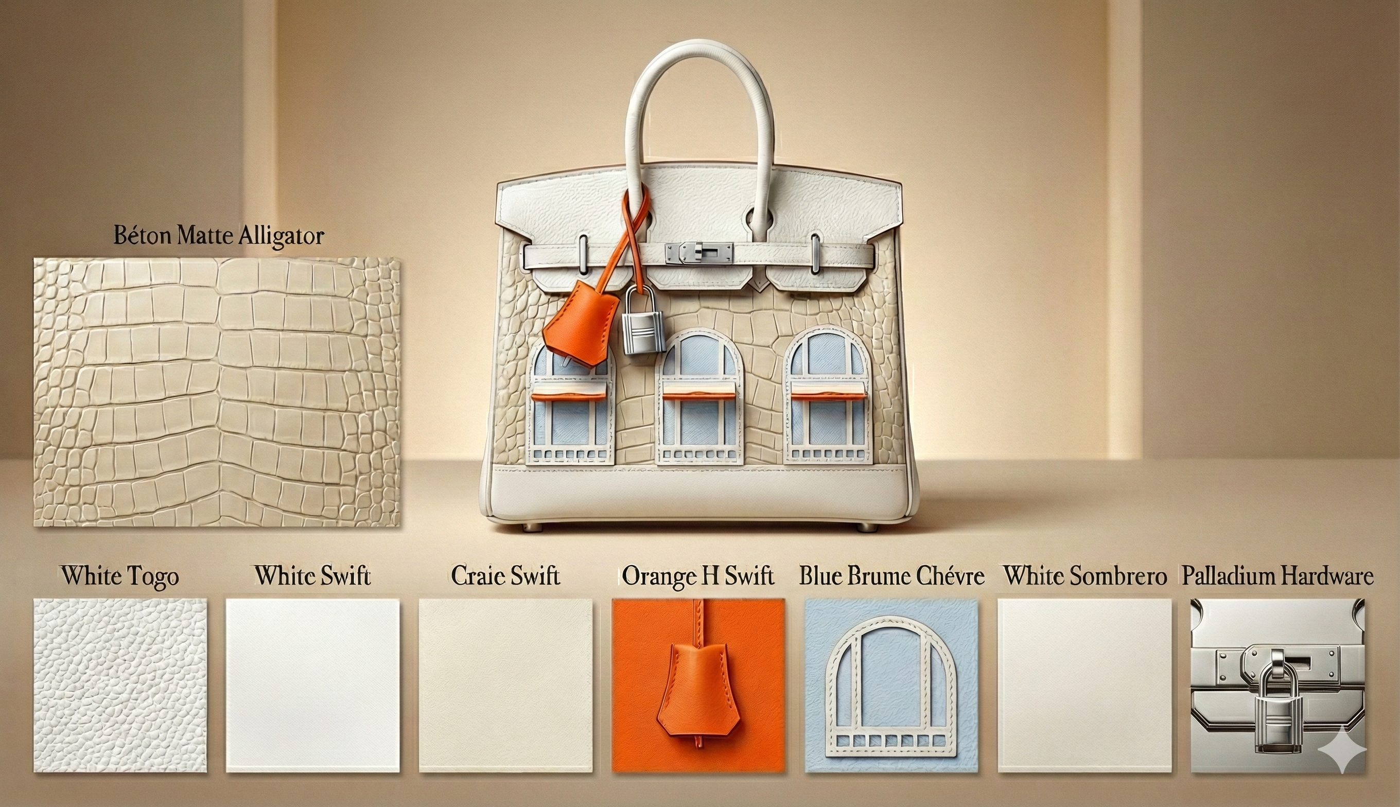Hermès Birkin 20 Faubourg "Snow" Sellier Béton Matte Alligator & White Togo Palladium Hardware