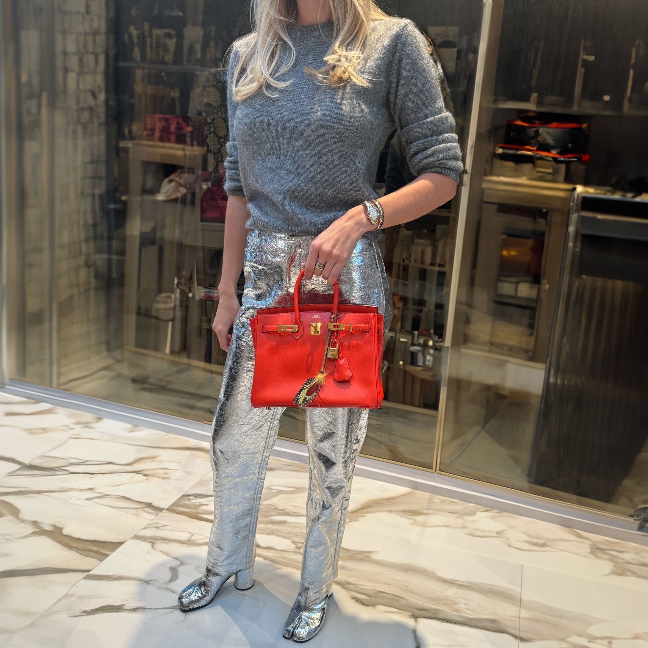 Hermès Birkin 25 Capucine Tadelakt leather Gold Hardware