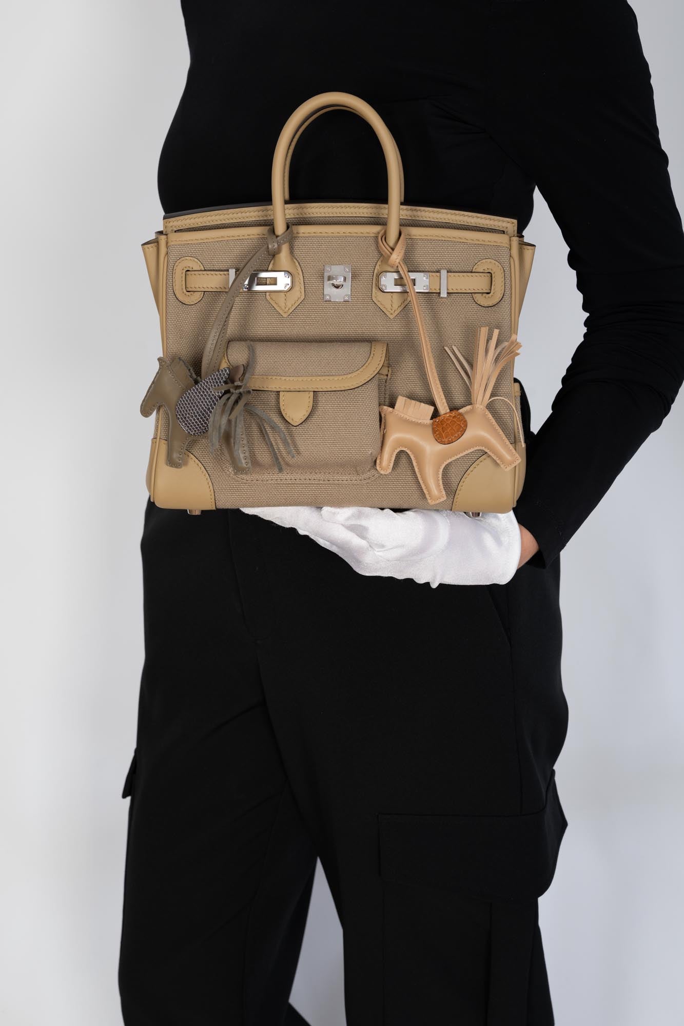 Hermès Birkin 25 Cargo Beige Marfa Toile and Swift Palladium Hardware