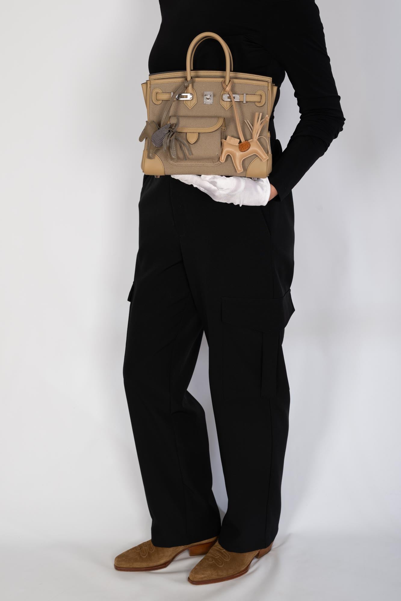 Hermès Birkin 25 Cargo Beige Marfa Toile and Swift Palladium Hardware