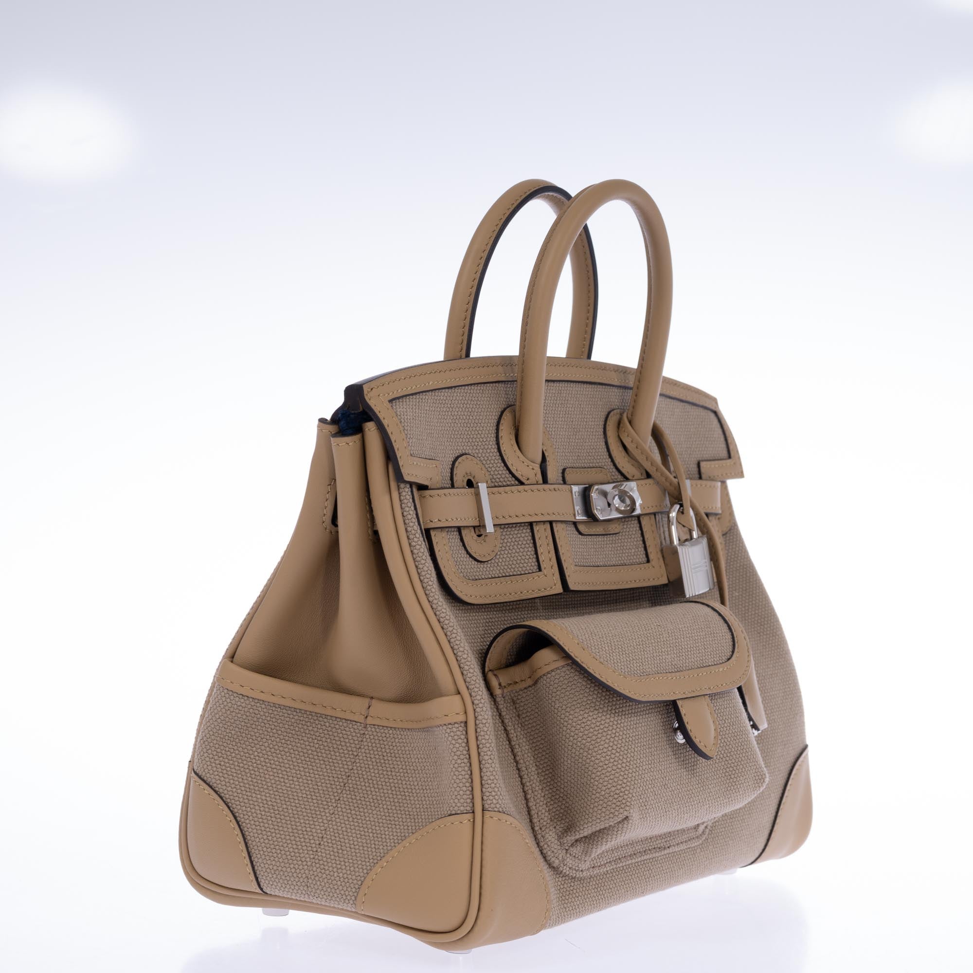 Hermès Birkin 25 Cargo Beige Marfa Toile and Swift Palladium Hardware