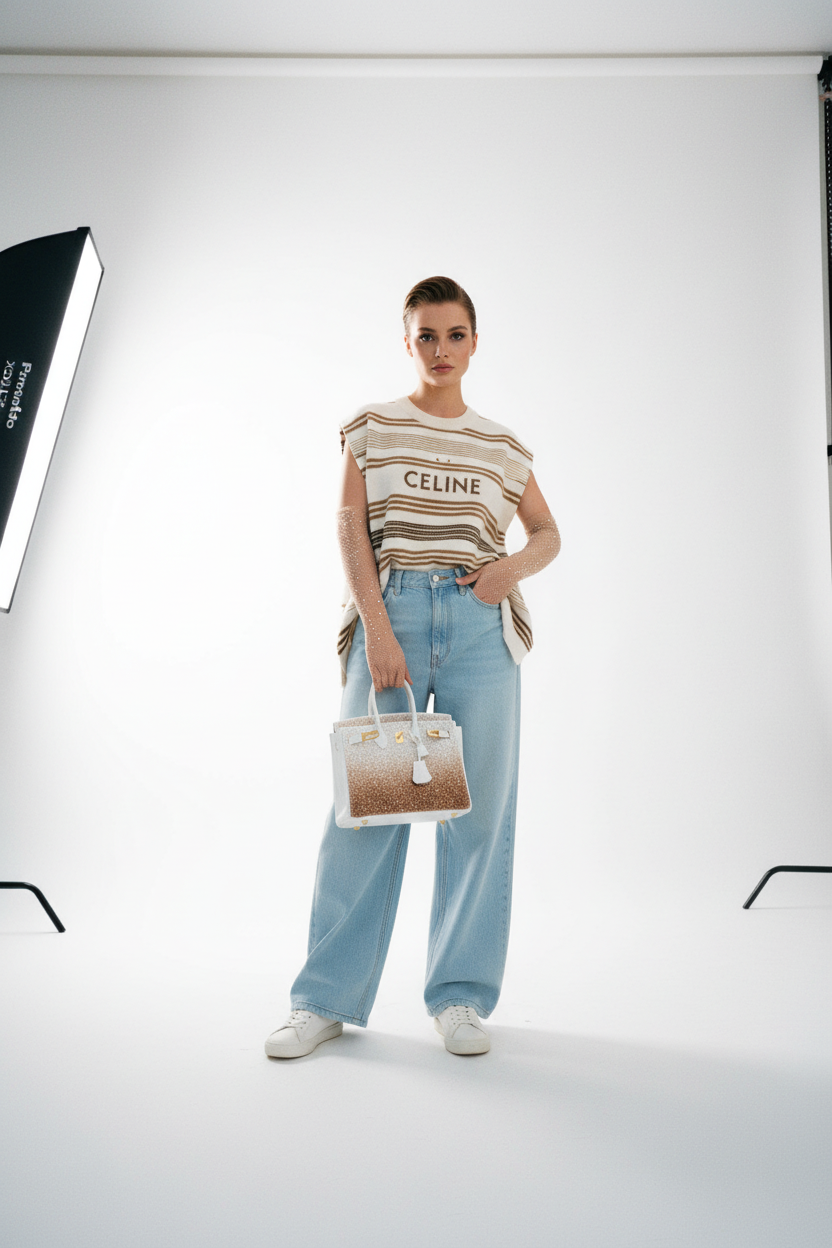 Hermès Birkin 25 Custom Swarovski Crystal "The Ombré" Gold Hardware