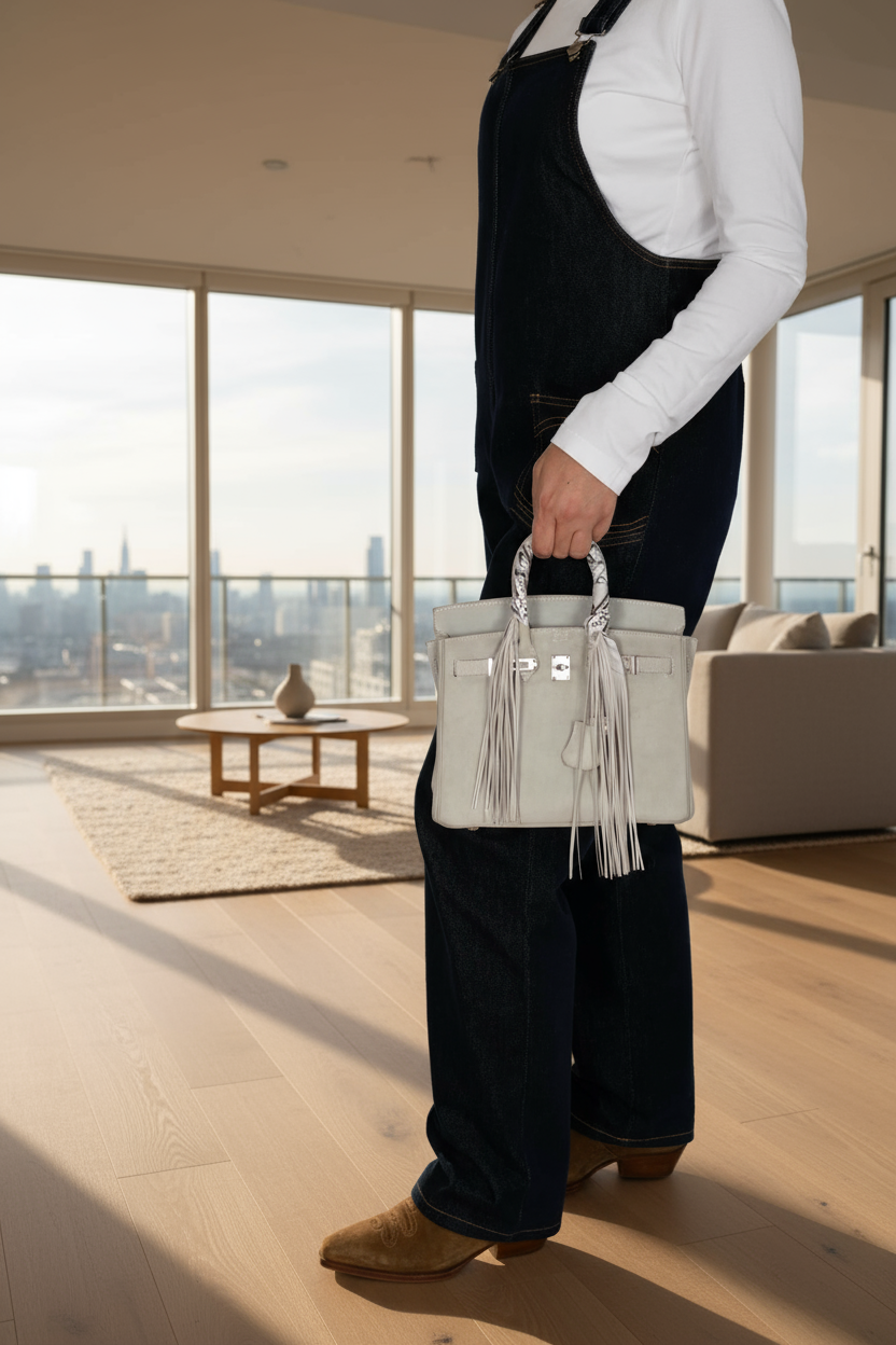 Hermès Birkin 25 Gris Doblis Suede with Palladium Hardware