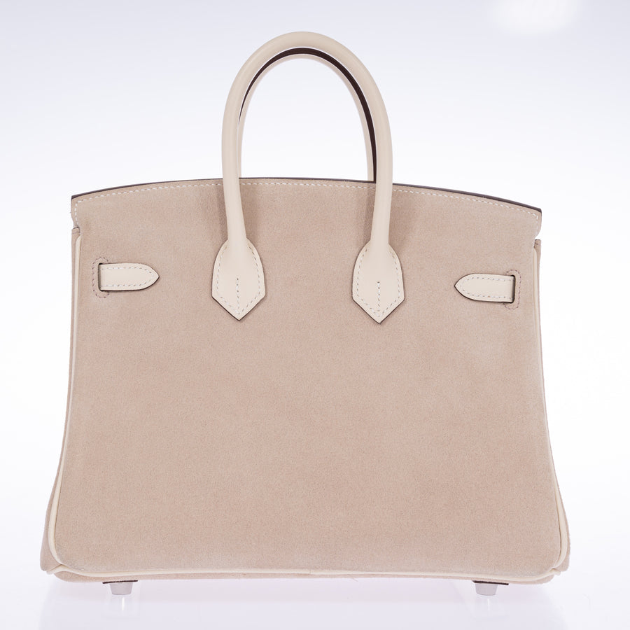 Hermès Birkin 25 Grizzly Glycine Doblis Suede Nata Swift Palladium Hardware, back view