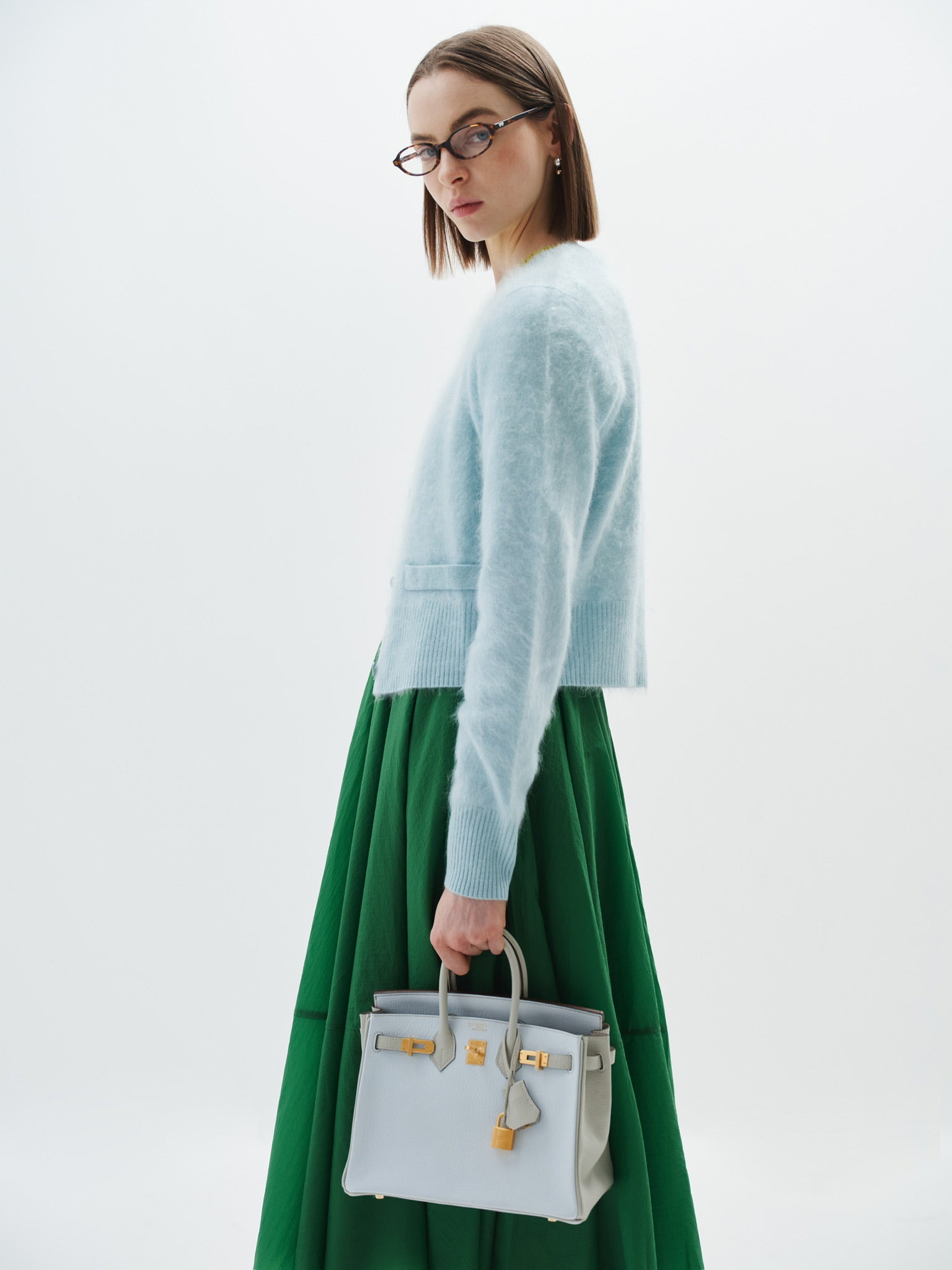 Hermès Birkin 25 HSS Blue Brume and Gris Pale Chèvre with Brushed Gold Hardware