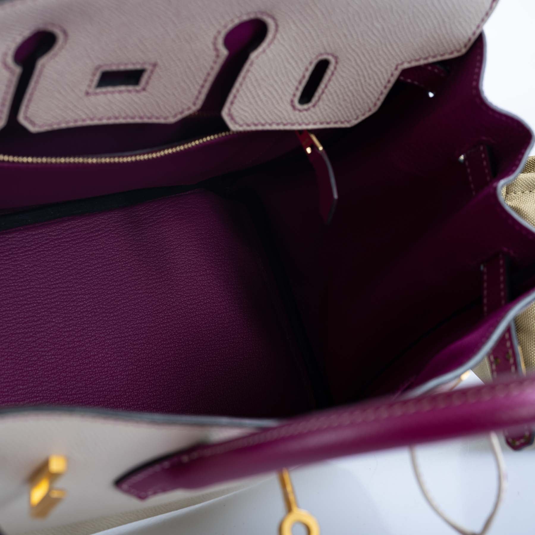 Hermès Birkin 25 HSS Rose Pourpre and Craie Epsom with Brushed Gold Hardware