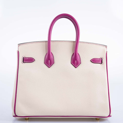 Hermès Birkin 25 HSS Rose Pourpre and Craie Epsom with Brushed Gold Hardware