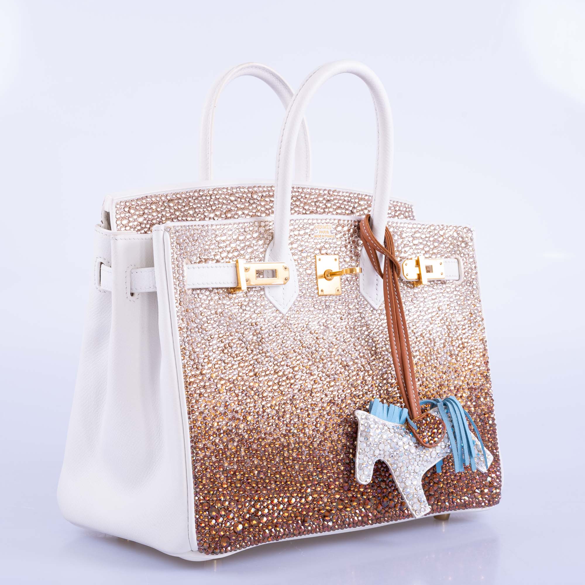 Hermès Birkin 25 JaneFinds Custom Shop "The Ombré" Swarovski Crystal Blanc Base Gold Hardware