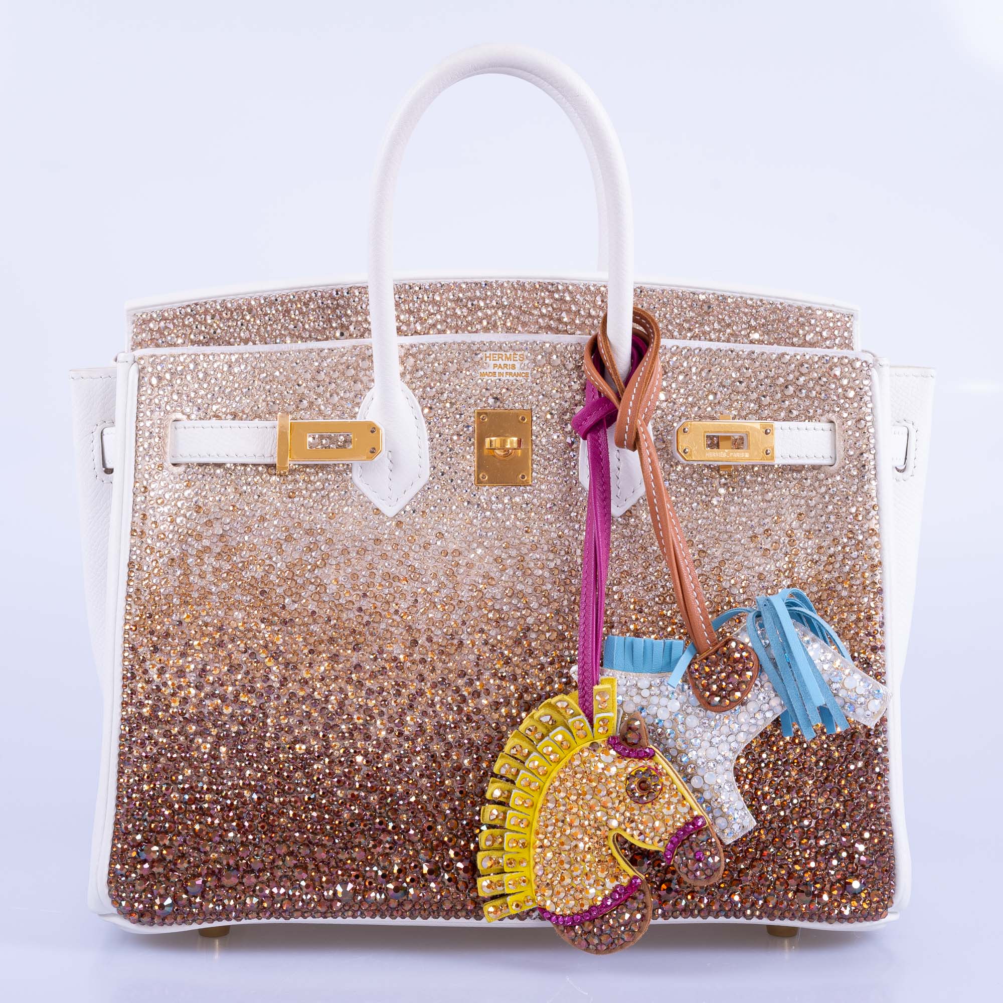 Hermès Birkin 25 JaneFinds Custom Shop "The Ombré" Swarovski Crystal Blanc Base Gold Hardware