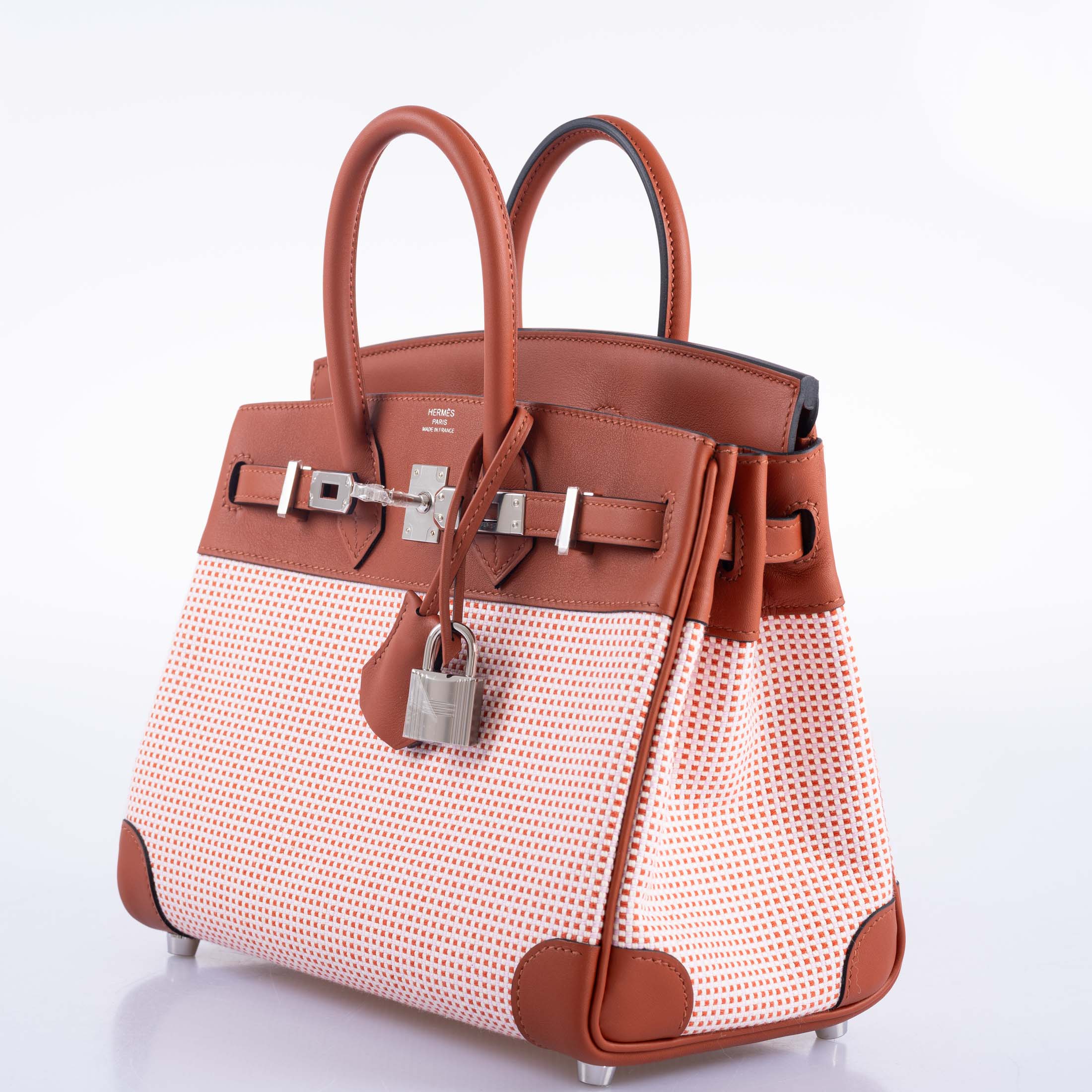 Hermès Birkin 25 Limited Edition Brique, Écru, Mauve Sylvestre Toile Quadrille and Terre Battue Swift Leather Palladium Hardware