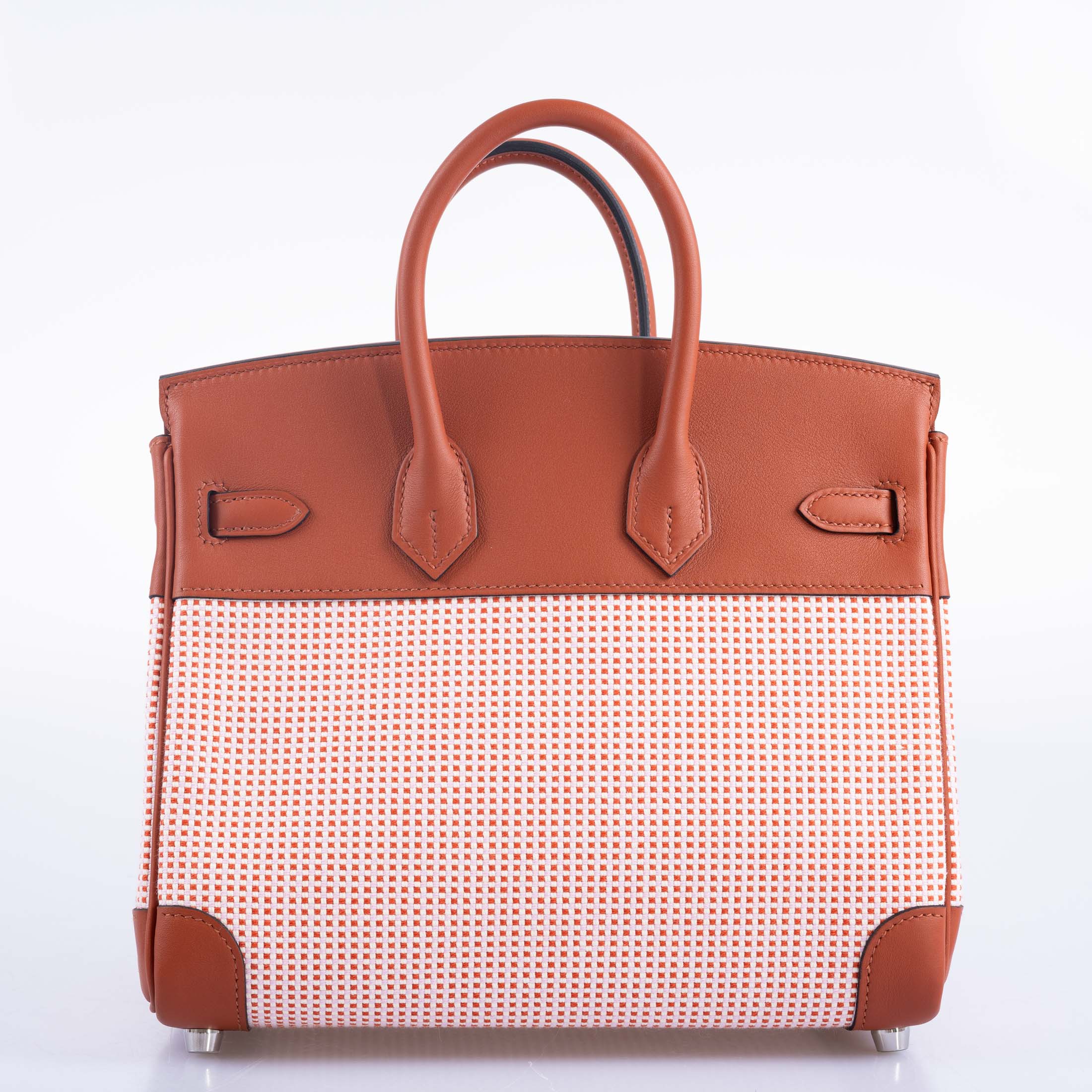 Hermès Birkin 25 Limited Edition Brique, Écru, Mauve Sylvestre Toile Quadrille and Terre Battue Swift Leather Palladium Hardware