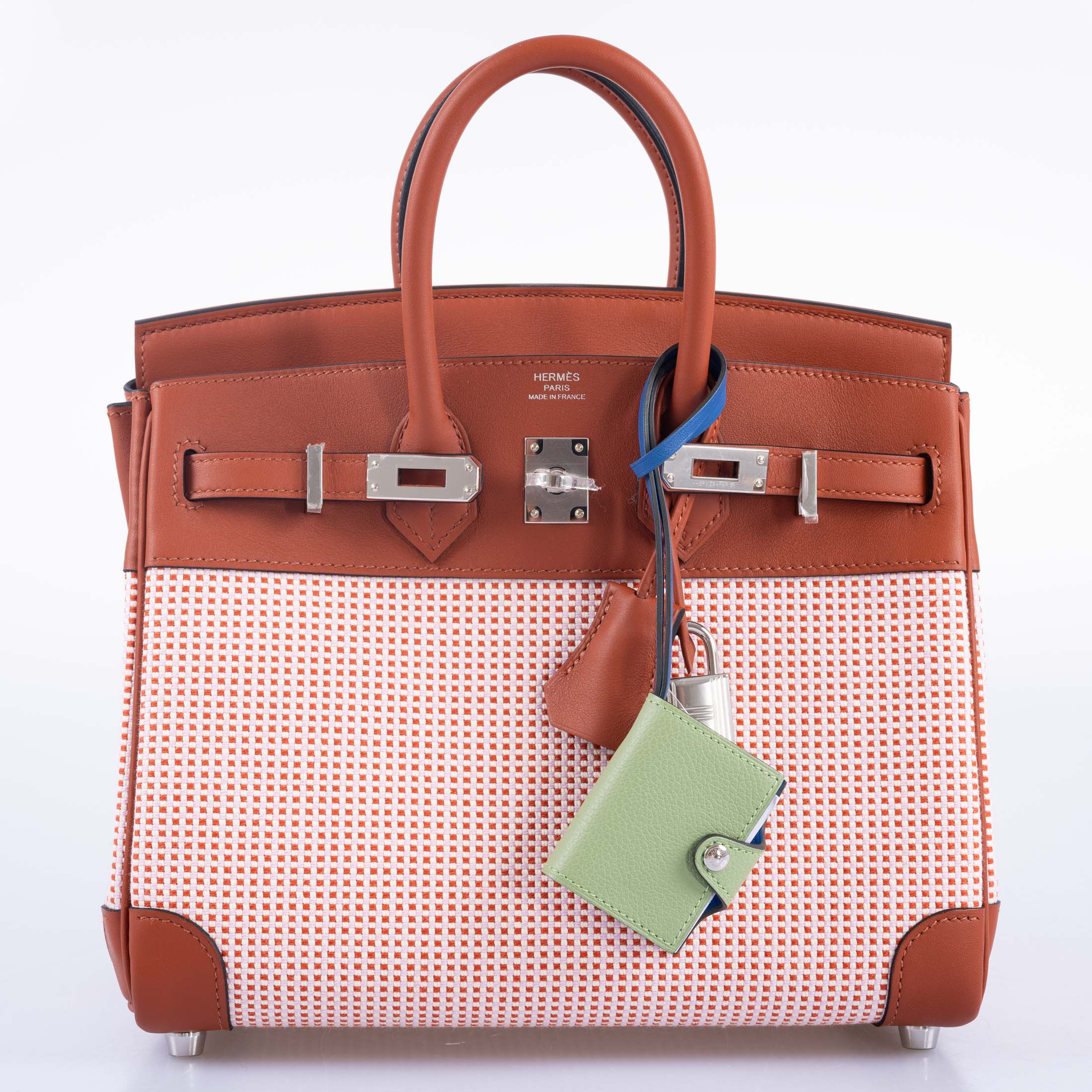 Hermès Birkin 25 Limited Edition Brique, Écru, Mauve Sylvestre Toile Quadrille and Terre Battue Swift Leather Palladium Hardware