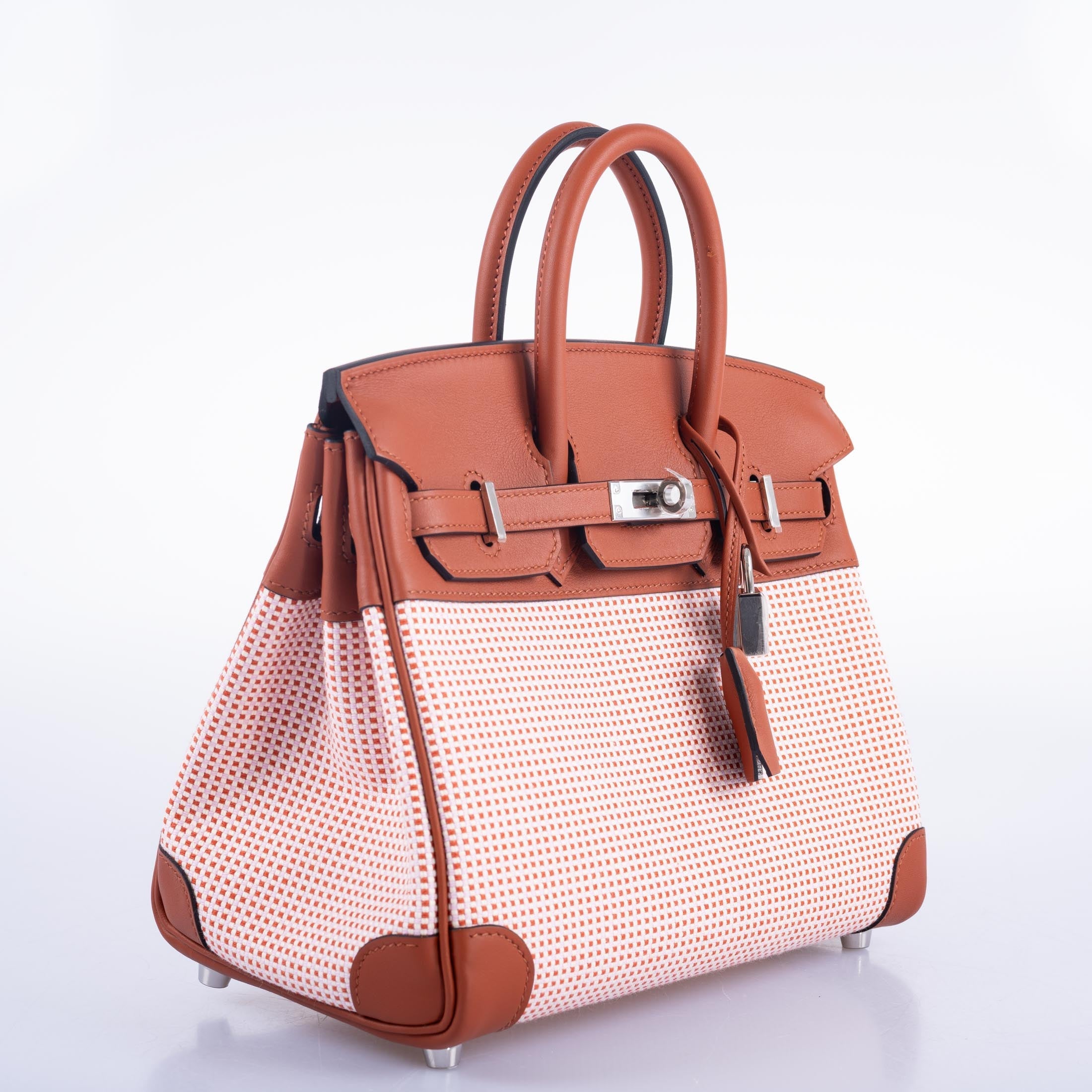 Hermès Birkin 25 Limited Edition Brique, Écru, Mauve Sylvestre Toile Quadrille and Terre Battue Swift Leather Palladium Hardware