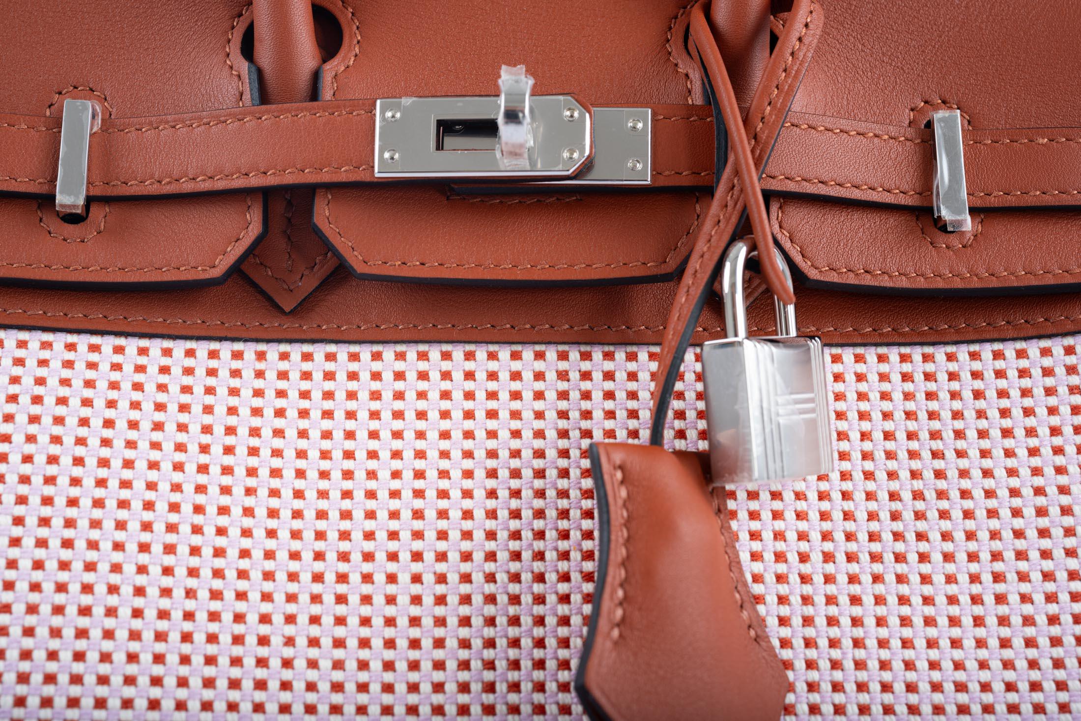 Hermès Birkin 25 Limited Edition Brique, Écru, Mauve Sylvestre Toile Quadrille and Terre Battue Swift Leather Palladium Hardware