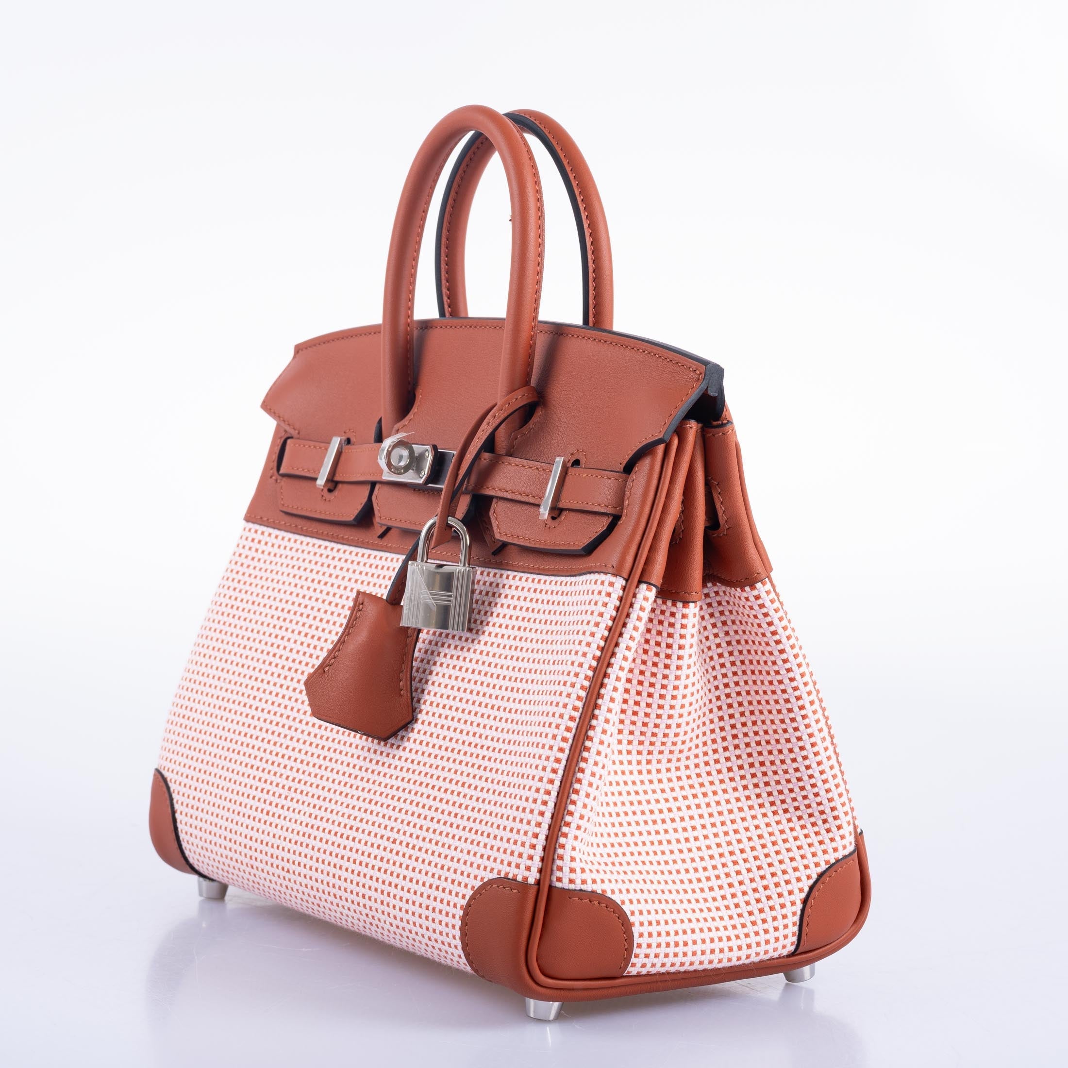 Hermès Birkin 25 Limited Edition Brique, Écru, Mauve Sylvestre Toile Quadrille and Terre Battue Swift Leather Palladium Hardware