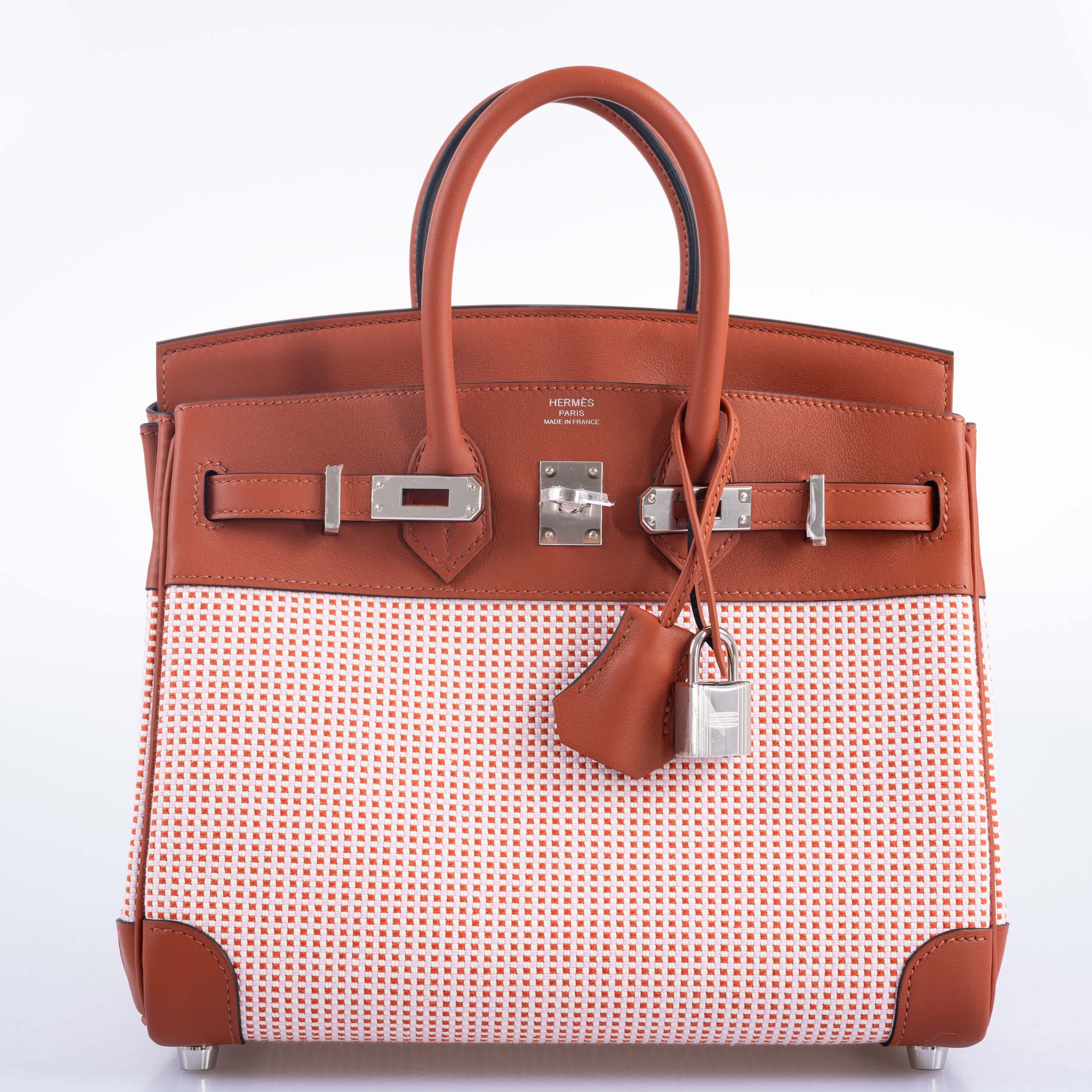 Hermès Birkin 25 Limited Edition Brique, Écru, Mauve Sylvestre Toile Quadrille and Terre Battue Swift Leather Palladium Hardware